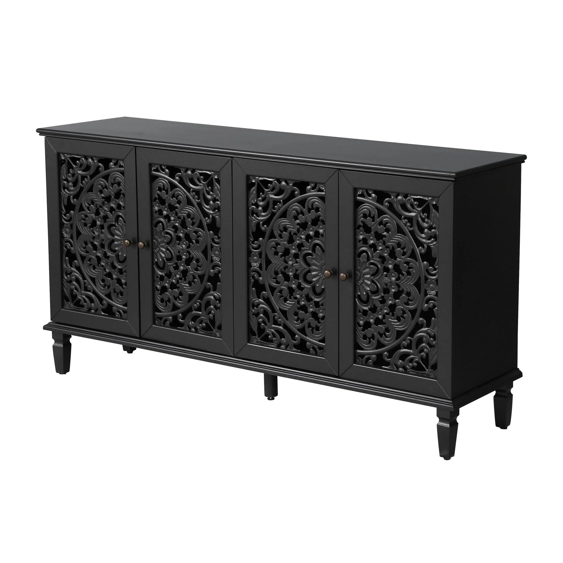 60' Antique Buffet Cabinet with Floral Carvings with Solid Wood Legs&Antique Brass Handles&Adjustable Shelves, TV Stand for 65''+ TV, Sideboard for Living Room, Dining Room (Antique Blue) detail view 35