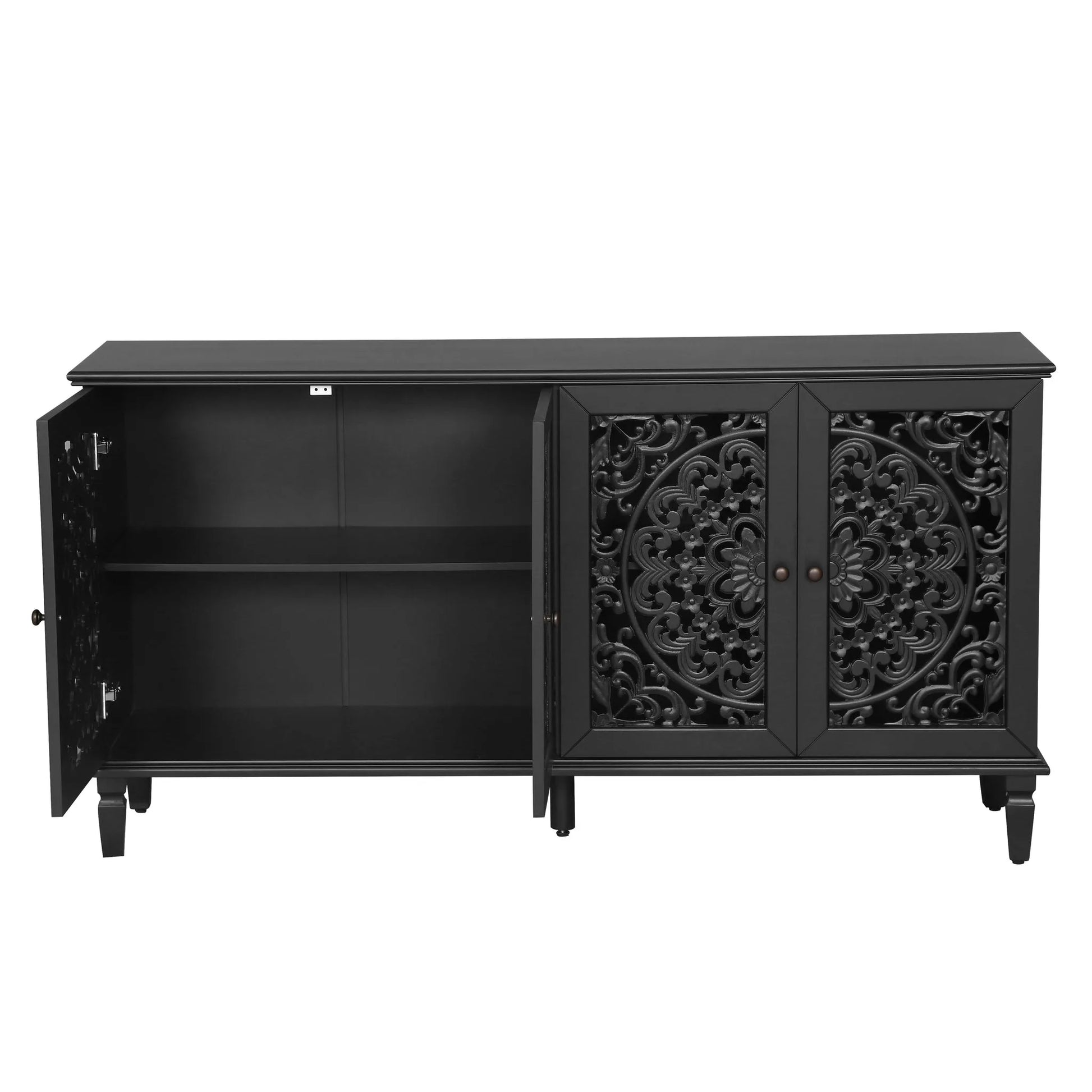 60' Antique Buffet Cabinet with Floral Carvings with Solid Wood Legs&Antique Brass Handles&Adjustable Shelves, TV Stand for 65''+ TV, Sideboard for Living Room, Dining Room (Antique Blue) detail view 37