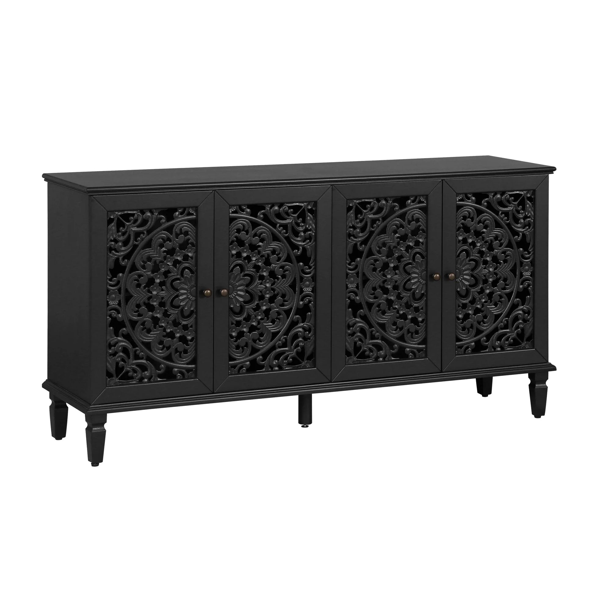 60' Antique Buffet Cabinet with Floral Carvings with Solid Wood Legs&Antique Brass Handles&Adjustable Shelves, TV Stand for 65''+ TV, Sideboard for Living Room, Dining Room (Antique Blue) detail view 38