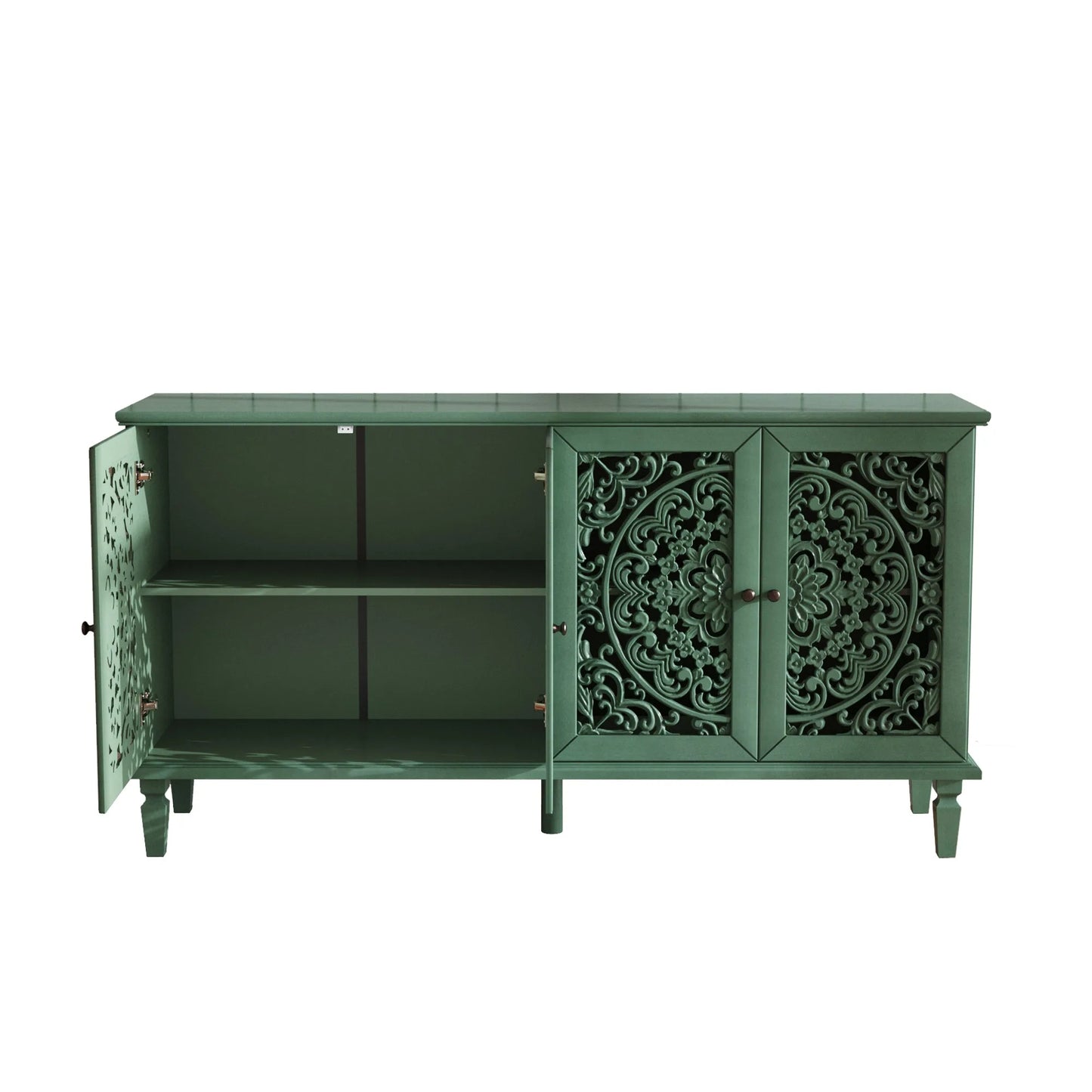 60' Antique Buffet Cabinet with Floral Carvings with Solid Wood Legs&Antique Brass Handles&Adjustable Shelves, TV Stand for 65''+ TV, Sideboard for Living Room, Dining Room (Antique Blue) detail view 57