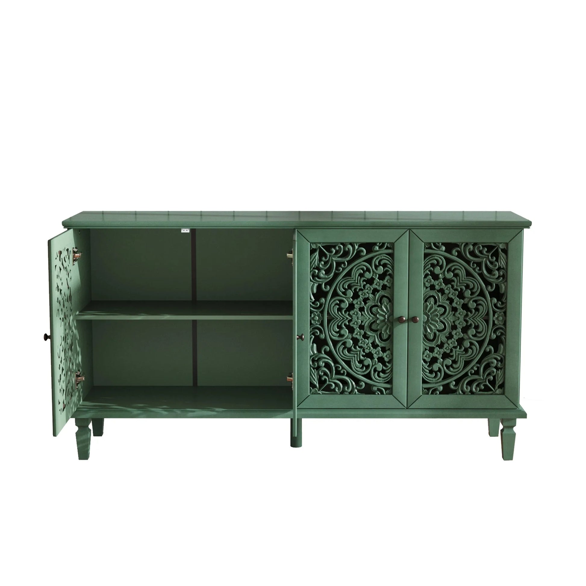 60' Antique Buffet Cabinet with Floral Carvings with Solid Wood Legs&Antique Brass Handles&Adjustable Shelves, TV Stand for 65''+ TV, Sideboard for Living Room, Dining Room (Antique Blue) detail view 57
