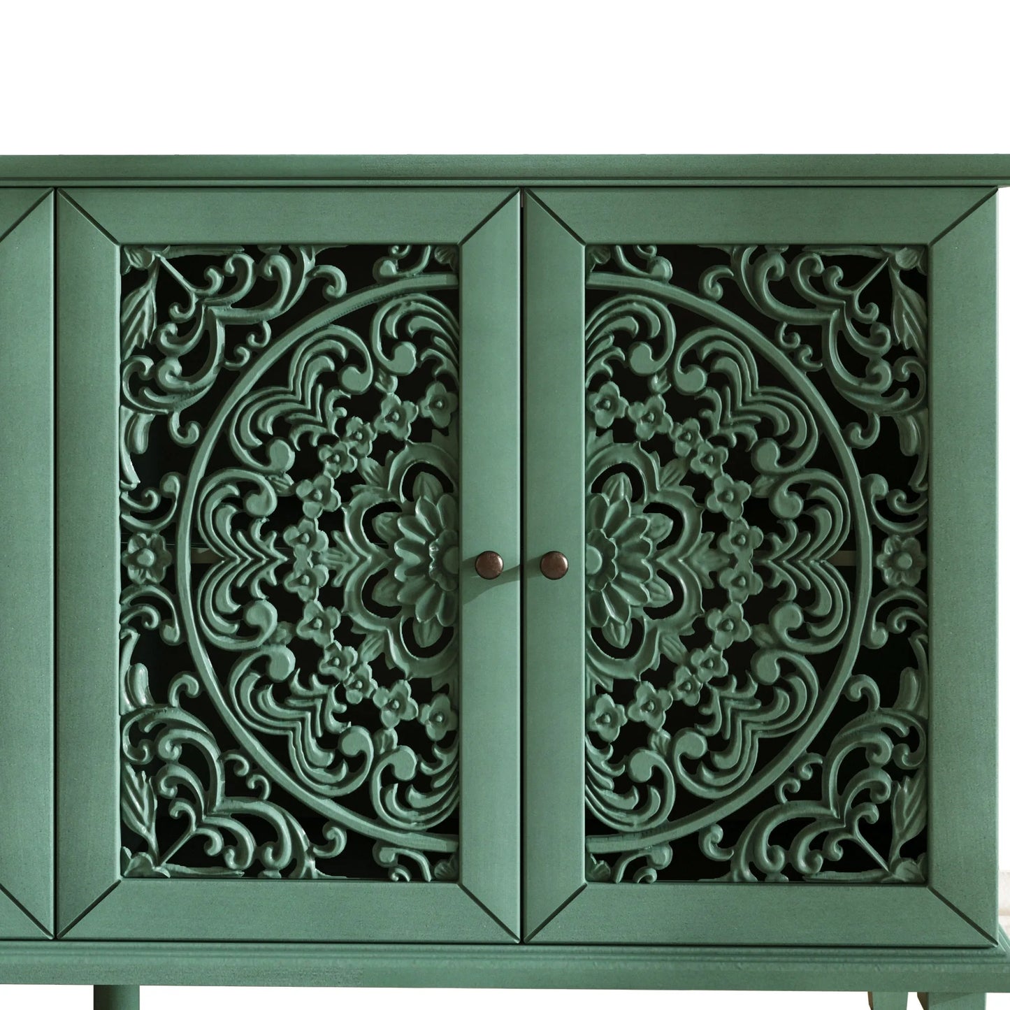 60' Antique Buffet Cabinet with Floral Carvings with Solid Wood Legs&Antique Brass Handles&Adjustable Shelves, TV Stand for 65''+ TV, Sideboard for Living Room, Dining Room (Antique Blue) detail view 59