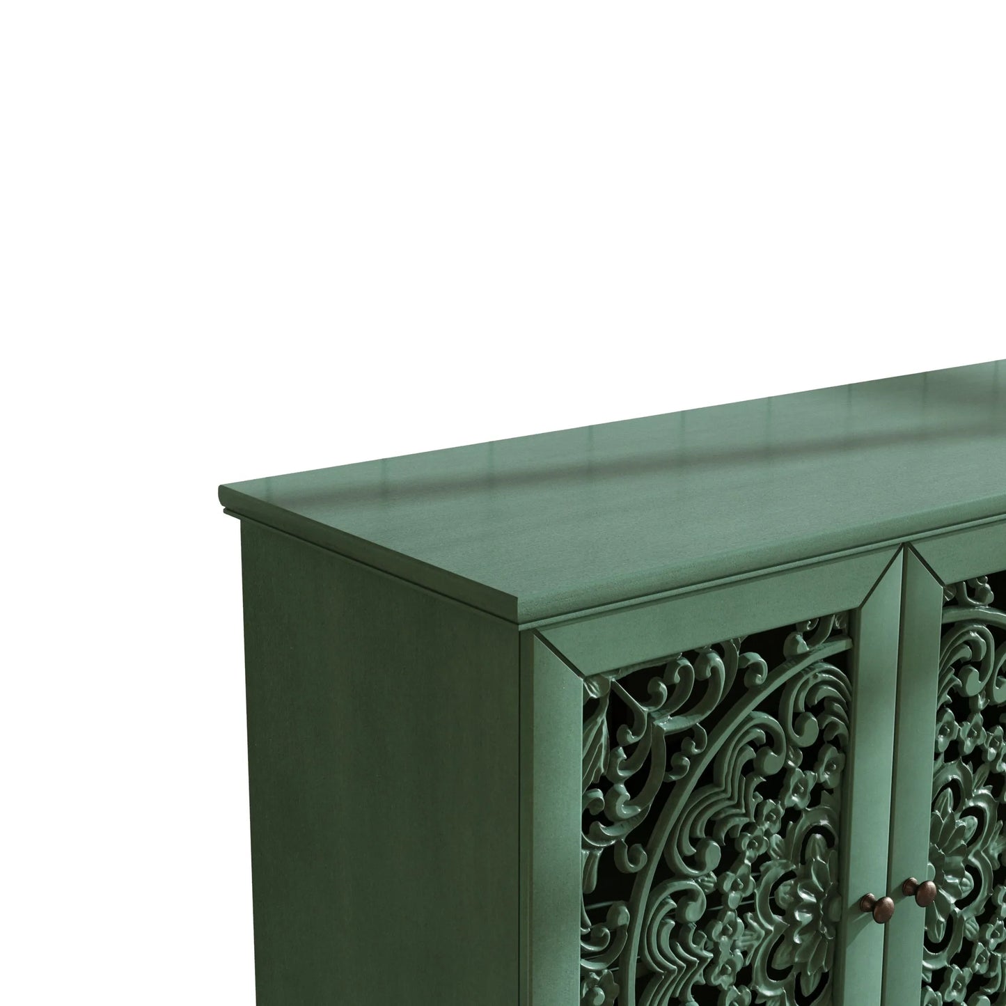 60' Antique Buffet Cabinet with Floral Carvings with Solid Wood Legs&Antique Brass Handles&Adjustable Shelves, TV Stand for 65''+ TV, Sideboard for Living Room, Dining Room (Antique Blue) detail view 60