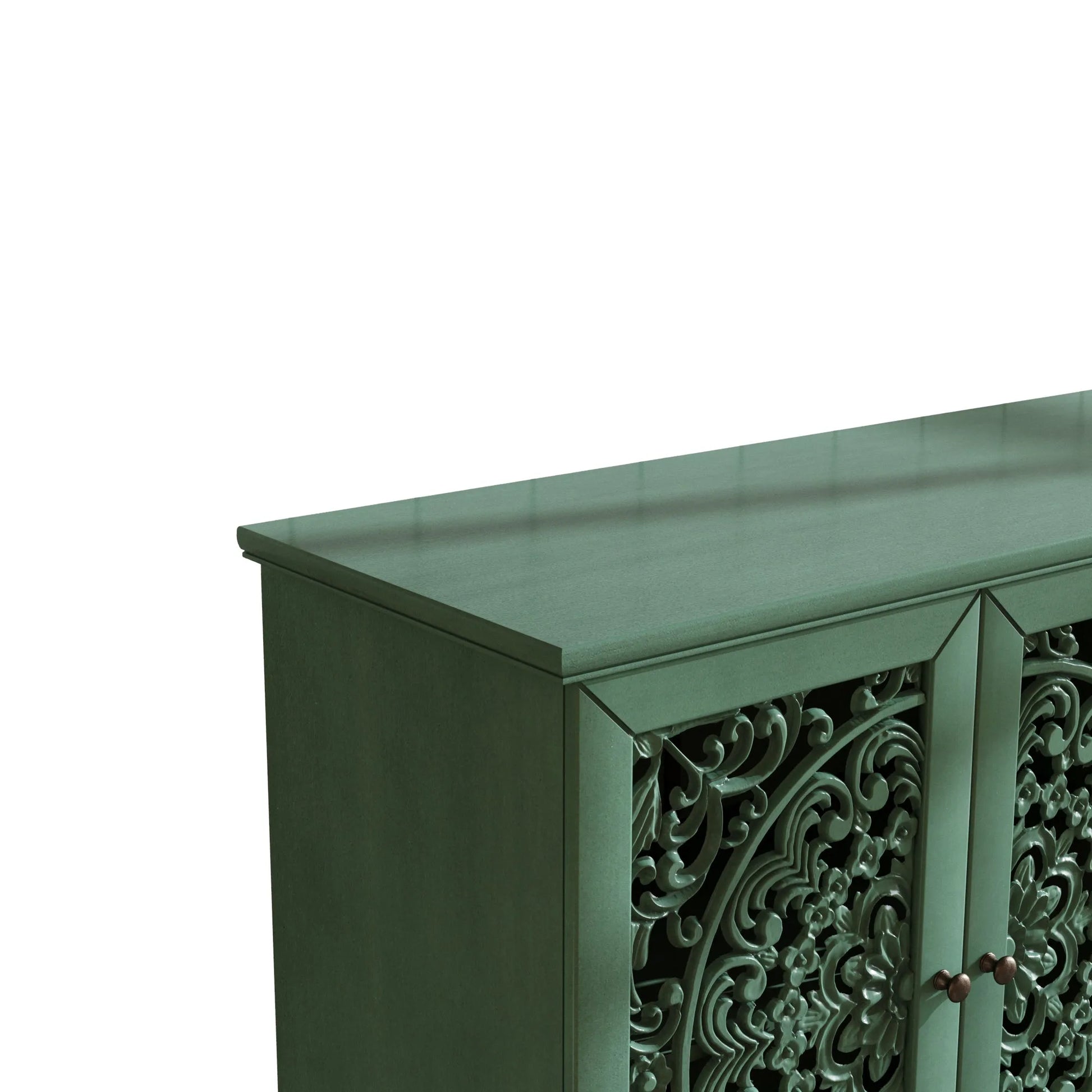 60' Antique Buffet Cabinet with Floral Carvings with Solid Wood Legs&Antique Brass Handles&Adjustable Shelves, TV Stand for 65''+ TV, Sideboard for Living Room, Dining Room (Antique Blue) detail view 60