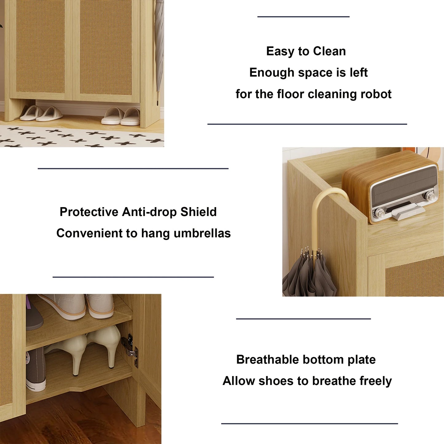 42.5' Tall Rattan Shoe Cabinet with Doors, 6-Tier Shoe Storage Cabinet with Adjustable Shelves, Wooden Freestanding Shoe Organizer Shoe Cabinet for Entryway, Hallway, Living Room (Natural) detail view 17