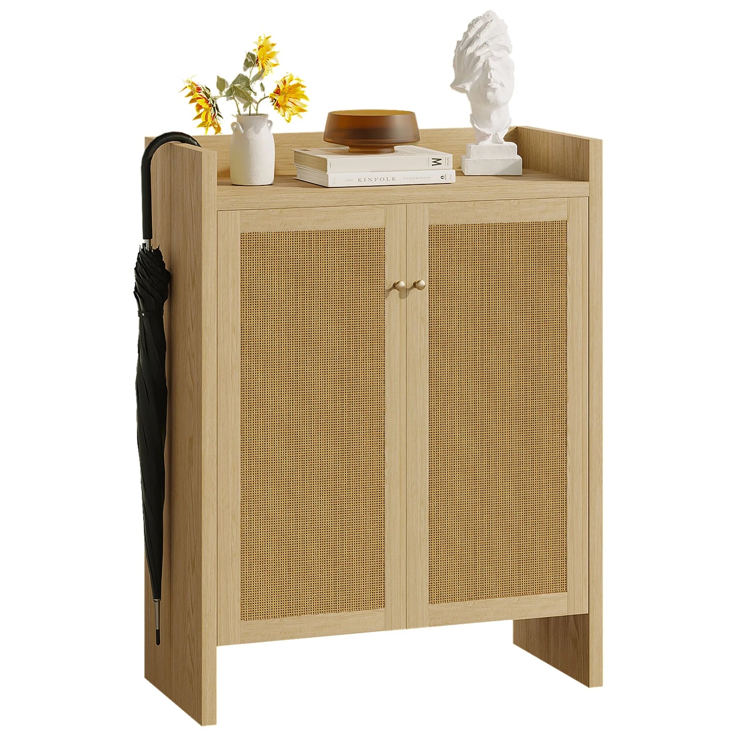 42.5' Tall Rattan Shoe Cabinet with Doors, 6-Tier Shoe Storage Cabinet with Adjustable Shelves, Wooden Freestanding Shoe Organizer Shoe Cabinet for Entryway, Hallway, Living Room (Natural) detail view 21
