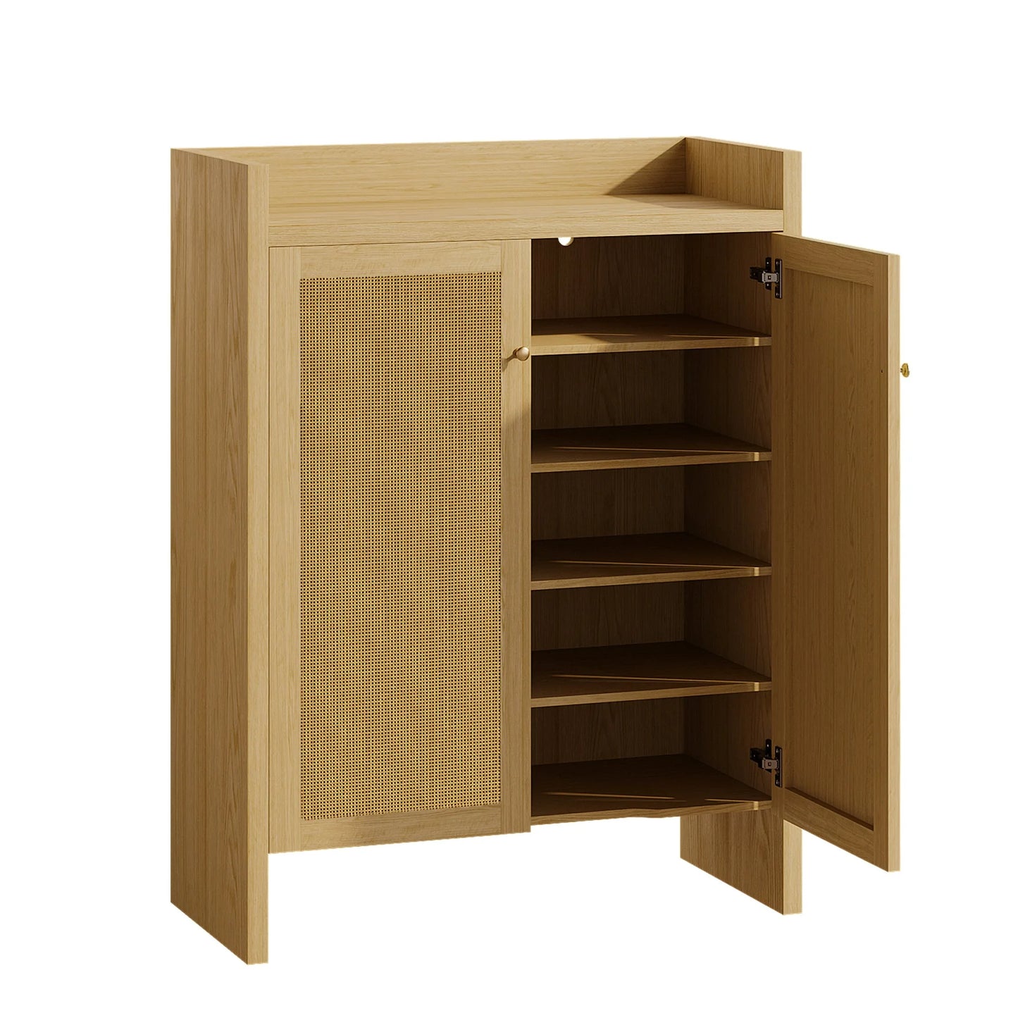 42.5' Tall Rattan Shoe Cabinet with Doors, 6-Tier Shoe Storage Cabinet with Adjustable Shelves, Wooden Freestanding Shoe Organizer Shoe Cabinet for Entryway, Hallway, Living Room (Natural) detail view 23