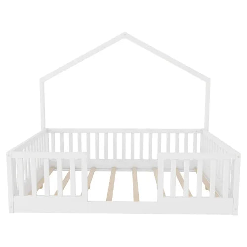 Full Floor Bed with High Rails, Wooden Montessori Bed with Light for Kids, Boys and Girls, Natural detail view 26