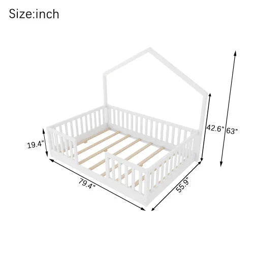 Full Floor Bed with High Rails, Wooden Montessori Bed with Light for Kids, Boys and Girls, Natural detail view 27