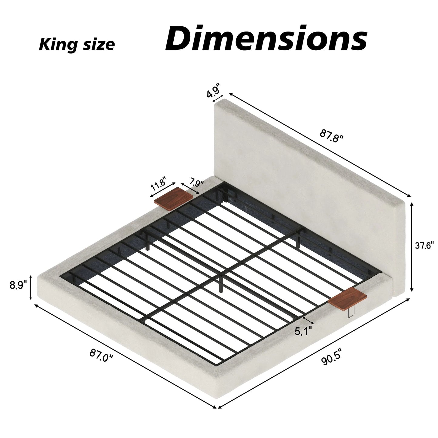 AirFrame King Bed Frame with adjustable Sliding Side Table, 8.7'' Cloud Upholstered Sponge Cushion, Easy Assembly (Off-White) detail view 8