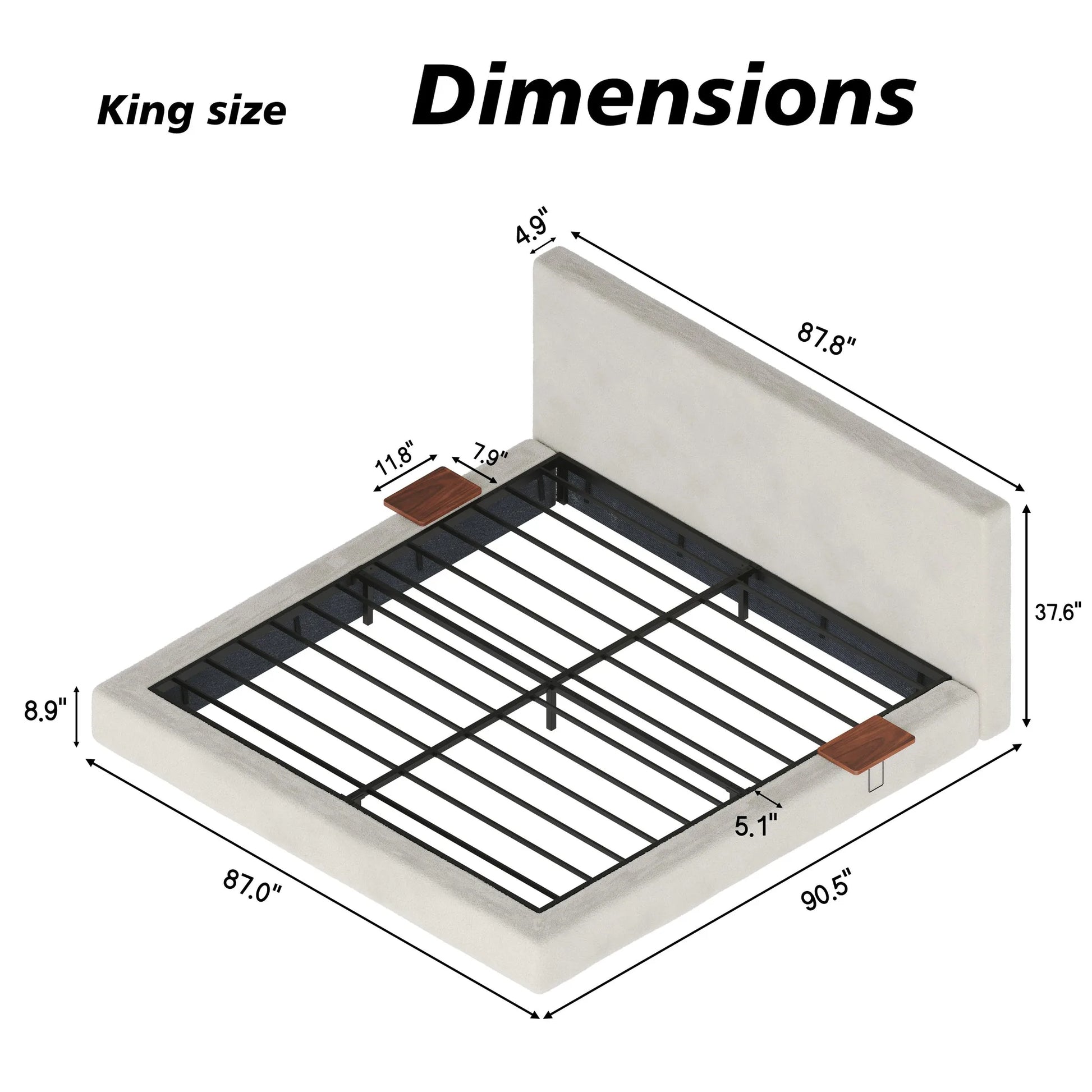 AirFrame King Bed Frame with adjustable Sliding Side Table, 8.7'' Cloud Upholstered Sponge Cushion, Easy Assembly (Off-White) detail view 8
