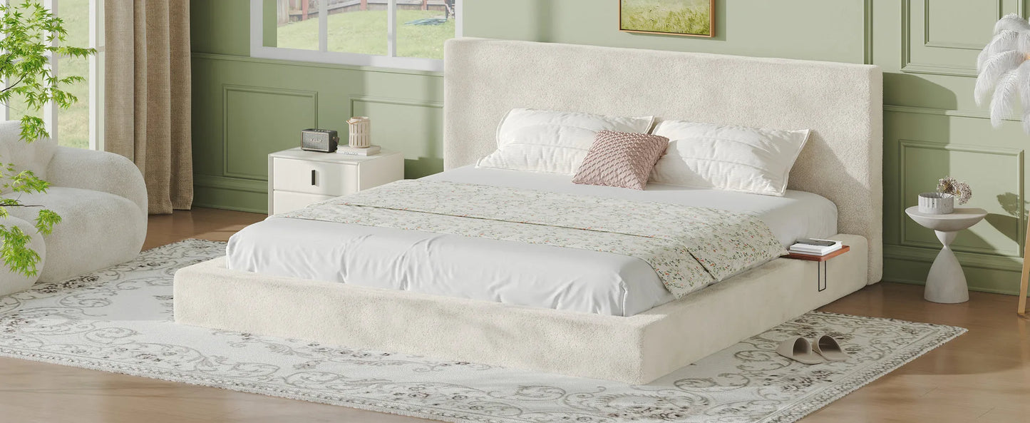 AirFrame King Bed Frame with adjustable Sliding Side Table, 8.7'' Cloud Upholstered Sponge Cushion, Easy Assembly (Off-White) detail view 12