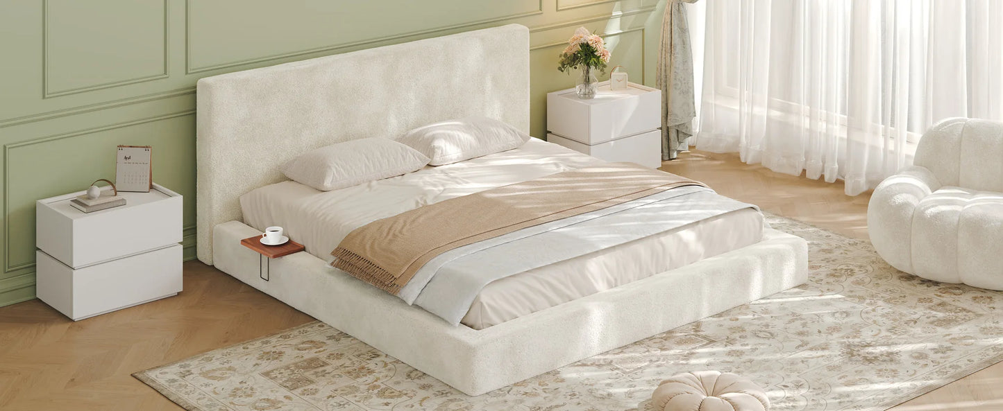 AirFrame King Bed Frame with adjustable Sliding Side Table, 8.7'' Cloud Upholstered Sponge Cushion, Easy Assembly (Off-White) detail view 14