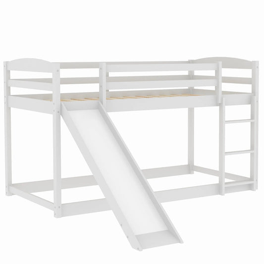 White Twin over Twin Bunk Bed with Convertible Slide and Ladder, Pine Wood and MDF, 79.3''L x 84.4''W x 46.5''H detail view 2