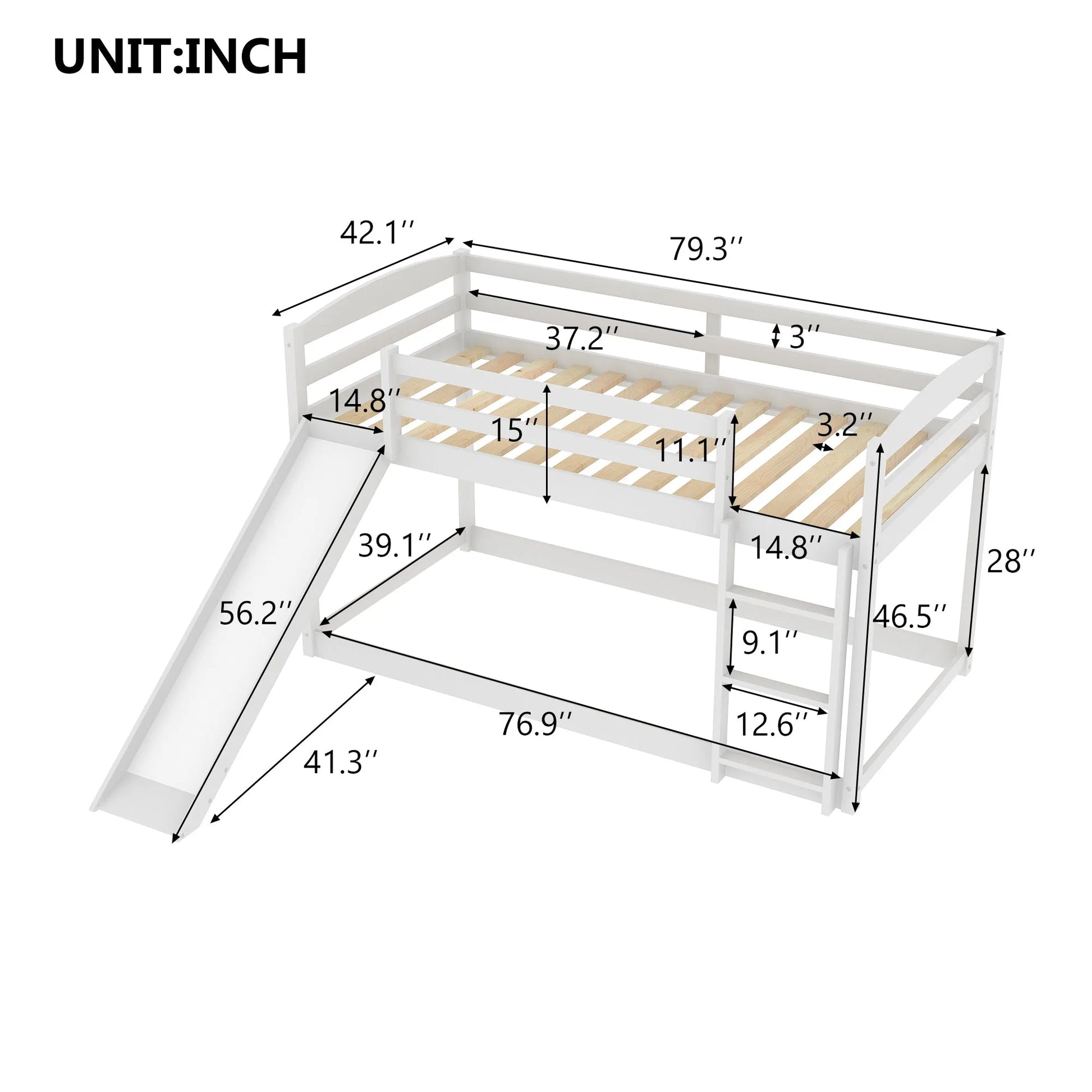 White Twin over Twin Bunk Bed with Convertible Slide and Ladder, Pine Wood and MDF, 79.3''L x 84.4''W x 46.5''H detail view 3