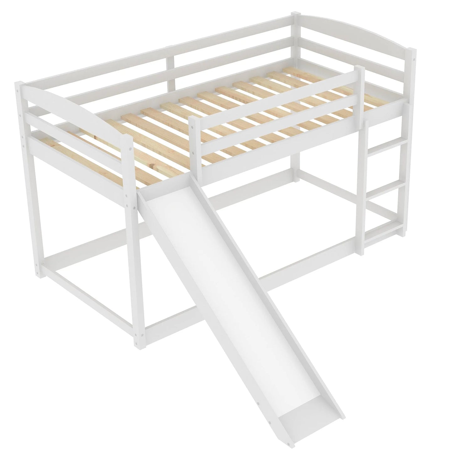 White Twin over Twin Bunk Bed with Convertible Slide and Ladder, Pine Wood and MDF, 79.3''L x 84.4''W x 46.5''H detail view 10
