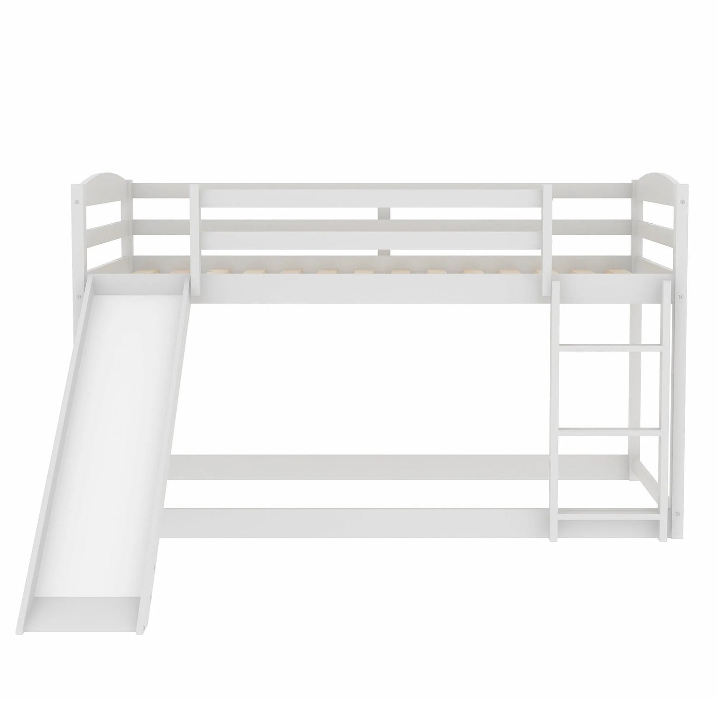 White Twin over Twin Bunk Bed with Convertible Slide and Ladder, Pine Wood and MDF, 79.3''L x 84.4''W x 46.5''H detail view 11