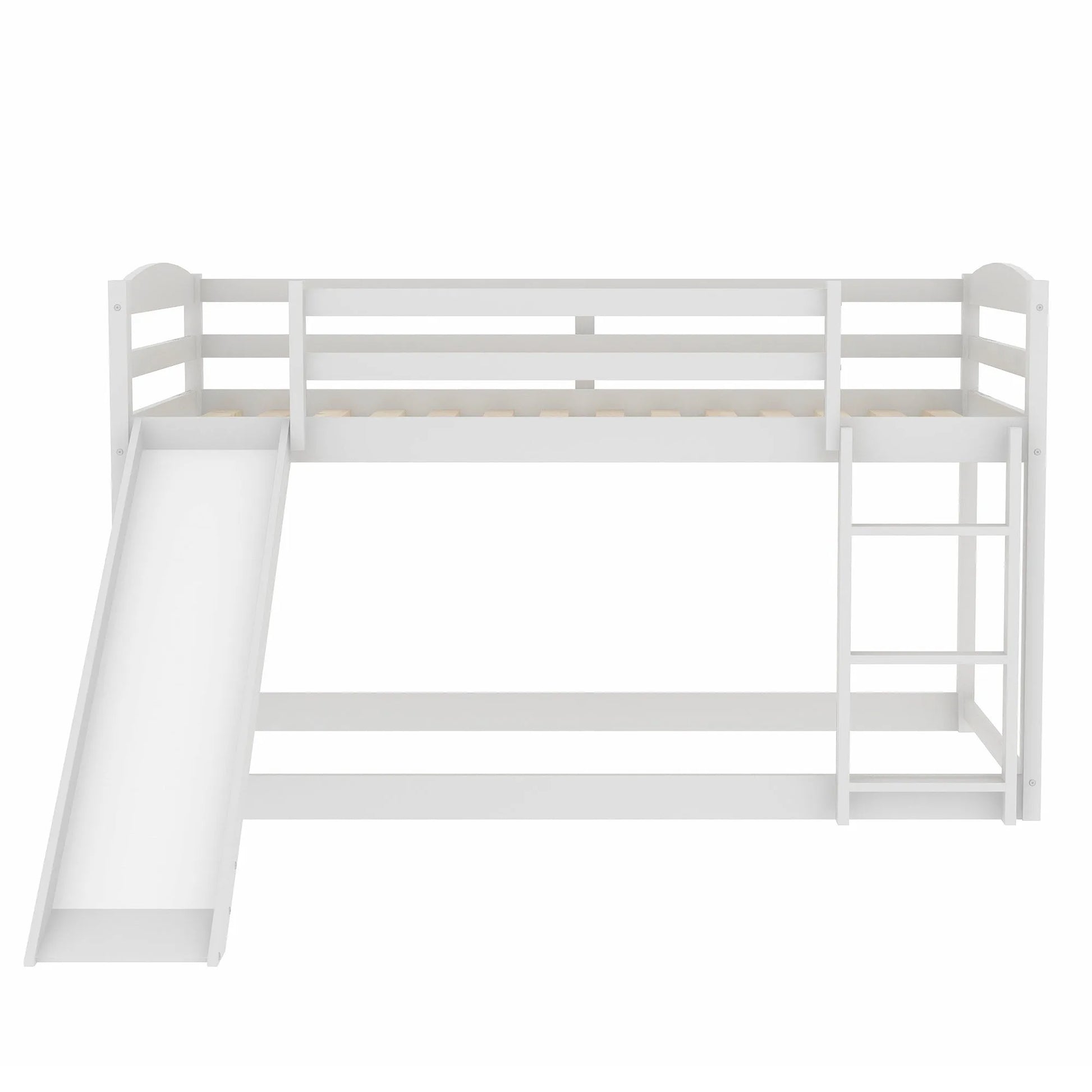White Twin over Twin Bunk Bed with Convertible Slide and Ladder, Pine Wood and MDF, 79.3''L x 84.4''W x 46.5''H detail view 11