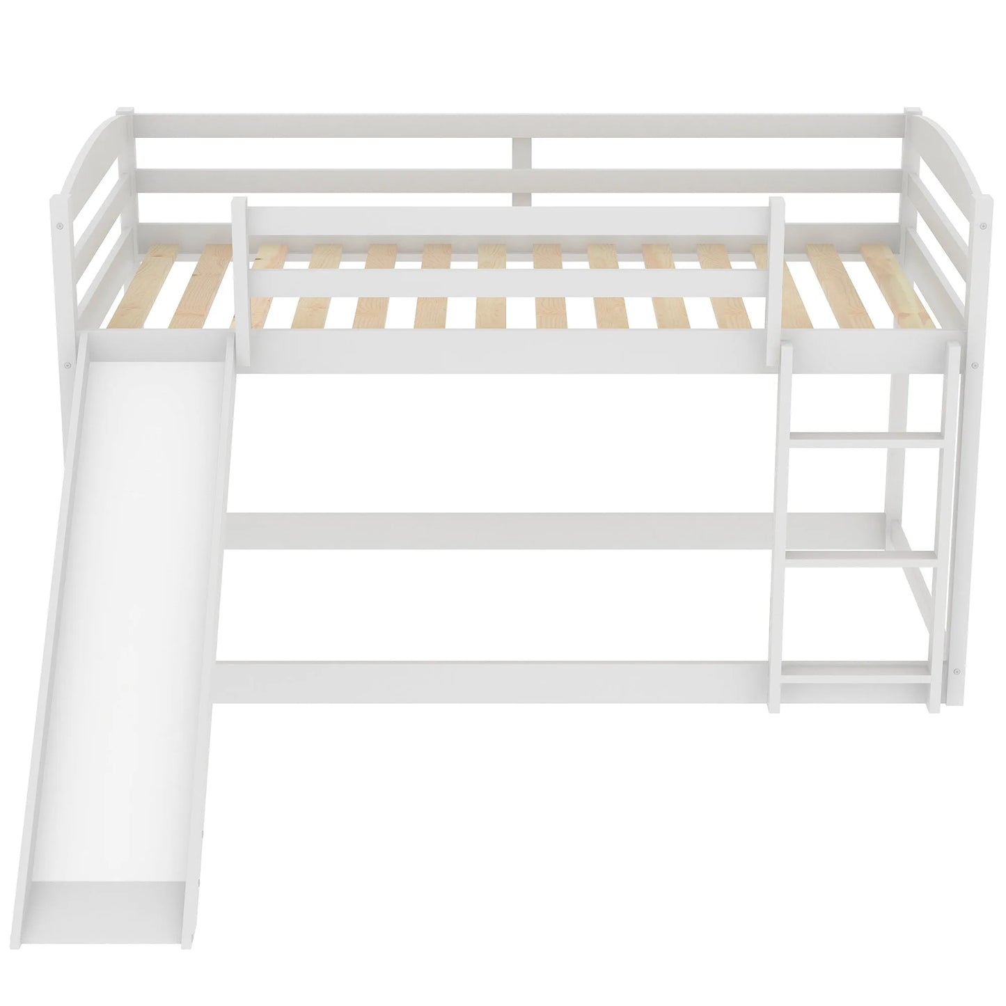 White Twin over Twin Bunk Bed with Convertible Slide and Ladder, Pine Wood and MDF, 79.3''L x 84.4''W x 46.5''H detail view 12