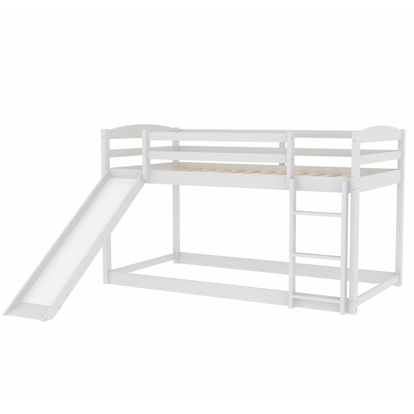 White Twin over Twin Bunk Bed with Convertible Slide and Ladder, Pine Wood and MDF, 79.3''L x 84.4''W x 46.5''H detail view 13