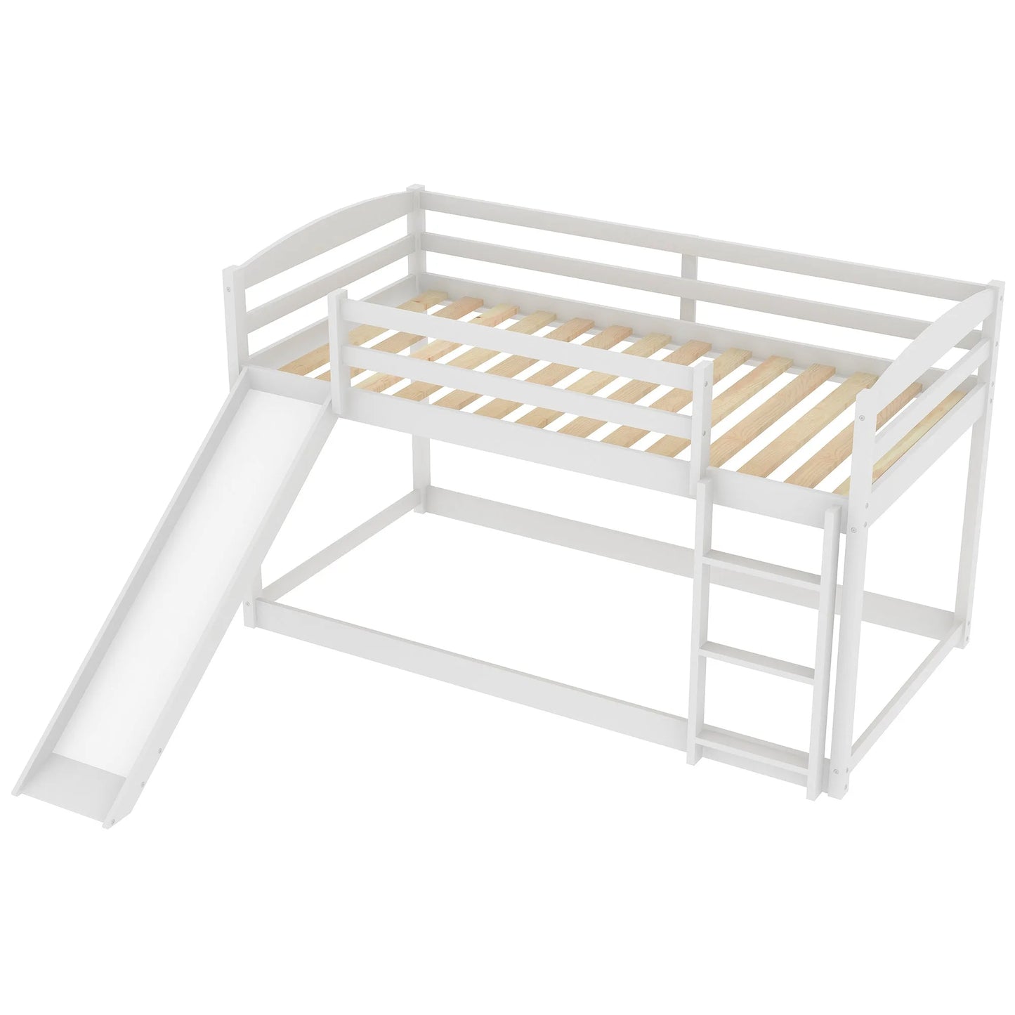 White Twin over Twin Bunk Bed with Convertible Slide and Ladder, Pine Wood and MDF, 79.3''L x 84.4''W x 46.5''H detail view 14