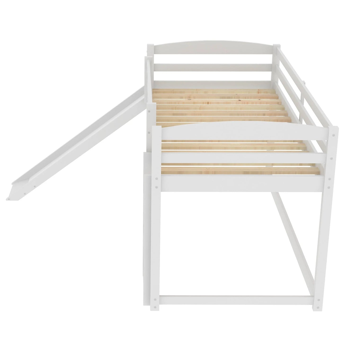 White Twin over Twin Bunk Bed with Convertible Slide and Ladder, Pine Wood and MDF, 79.3''L x 84.4''W x 46.5''H detail view 15