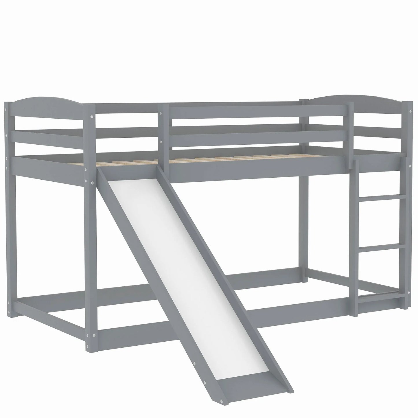 White Twin over Twin Bunk Bed with Convertible Slide and Ladder, Pine Wood and MDF, 79.3''L x 84.4''W x 46.5''H detail view 16