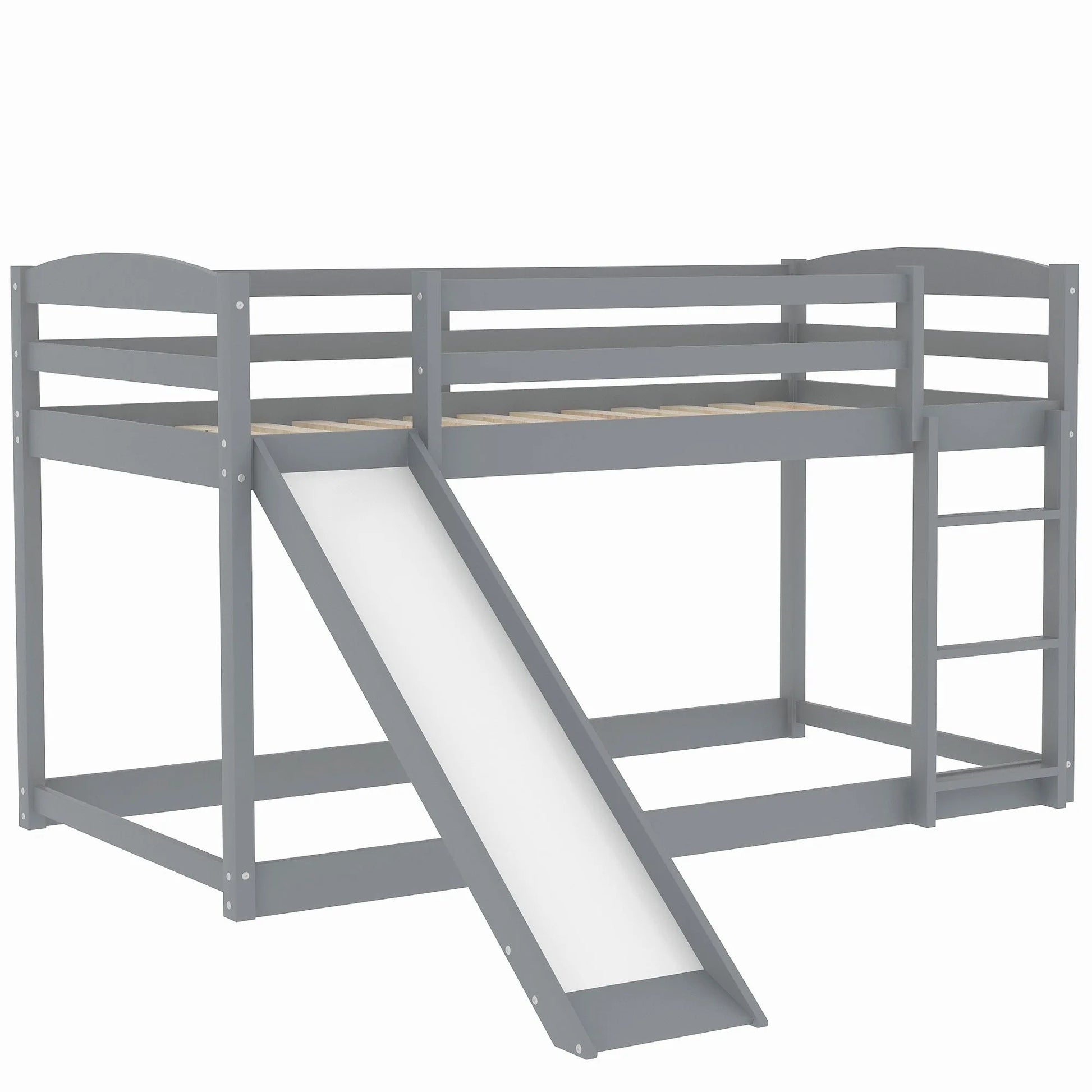 White Twin over Twin Bunk Bed with Convertible Slide and Ladder, Pine Wood and MDF, 79.3''L x 84.4''W x 46.5''H detail view 16
