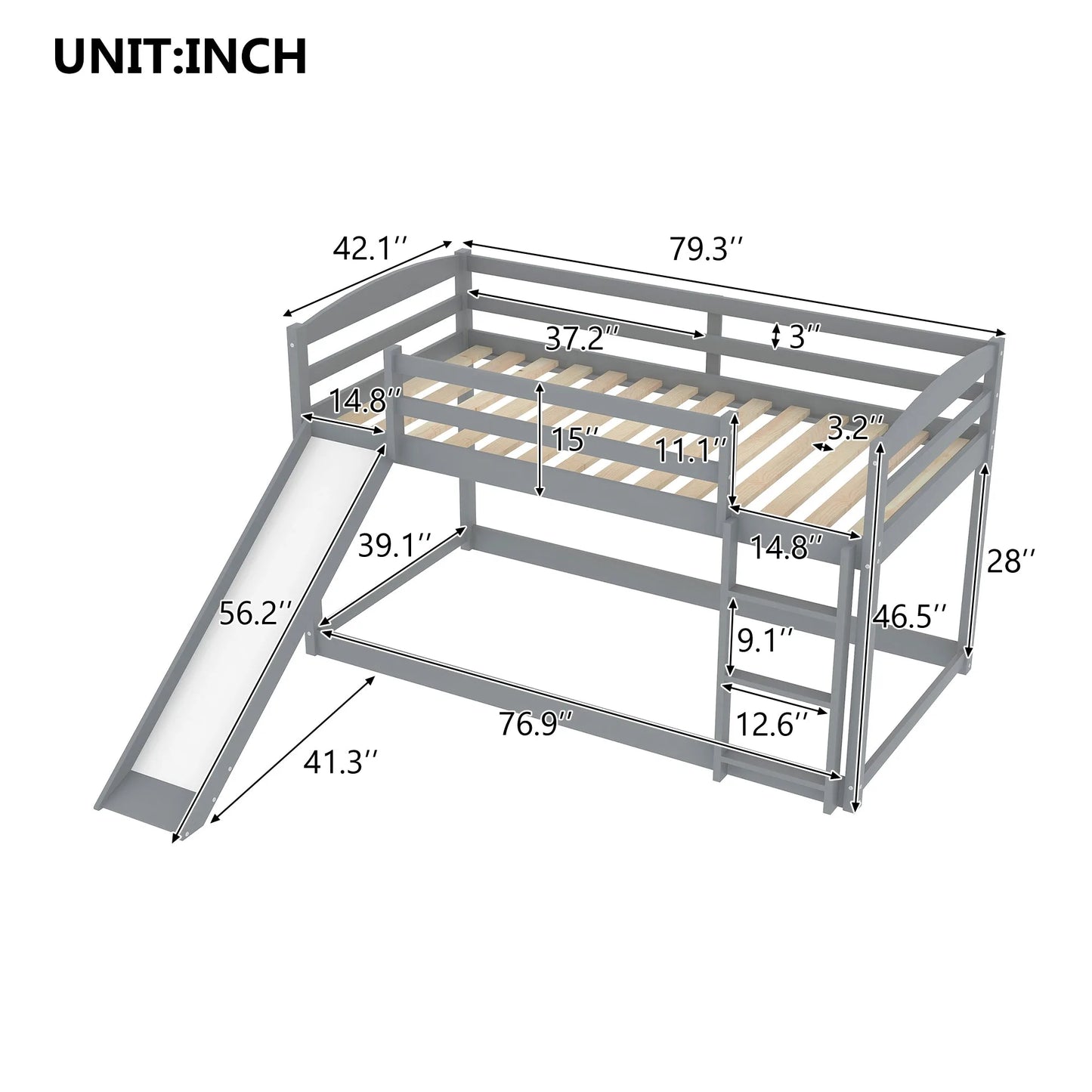 White Twin over Twin Bunk Bed with Convertible Slide and Ladder, Pine Wood and MDF, 79.3''L x 84.4''W x 46.5''H detail view 18