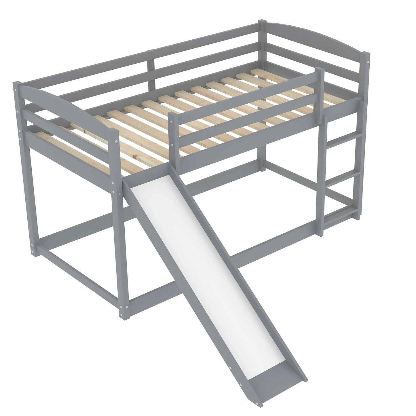 White Twin over Twin Bunk Bed with Convertible Slide and Ladder, Pine Wood and MDF, 79.3''L x 84.4''W x 46.5''H detail view 24