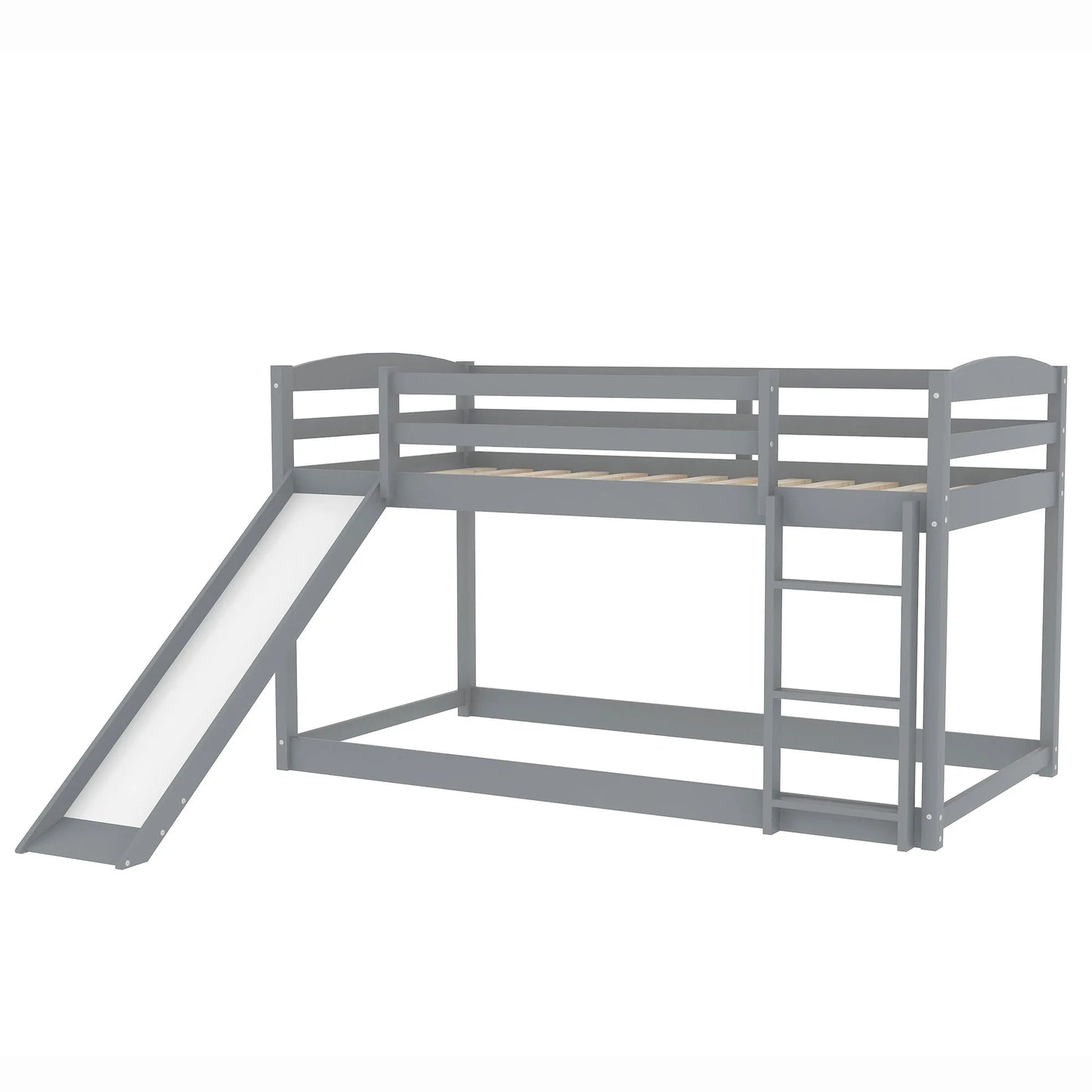 White Twin over Twin Bunk Bed with Convertible Slide and Ladder, Pine Wood and MDF, 79.3''L x 84.4''W x 46.5''H detail view 25