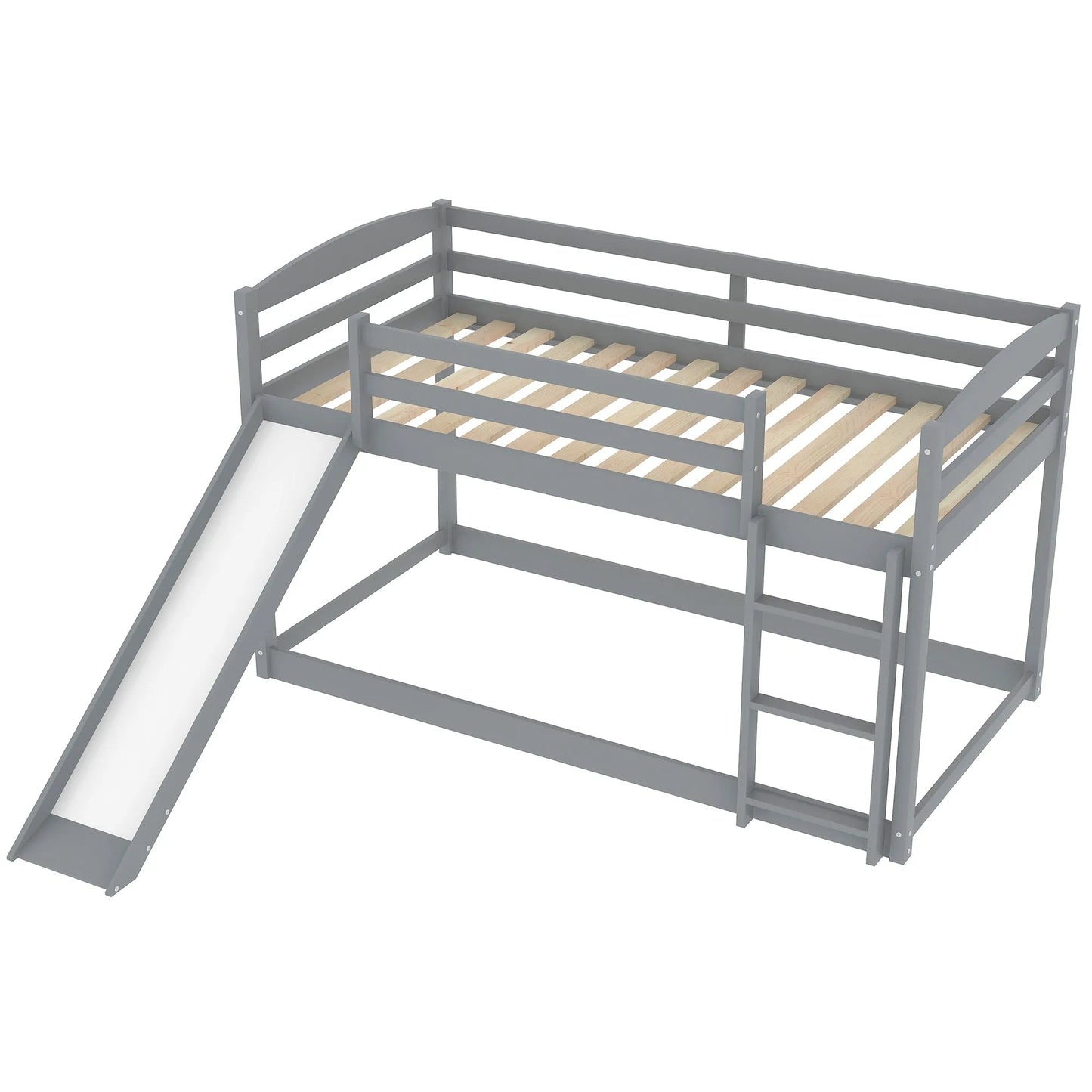 White Twin over Twin Bunk Bed with Convertible Slide and Ladder, Pine Wood and MDF, 79.3''L x 84.4''W x 46.5''H detail view 28