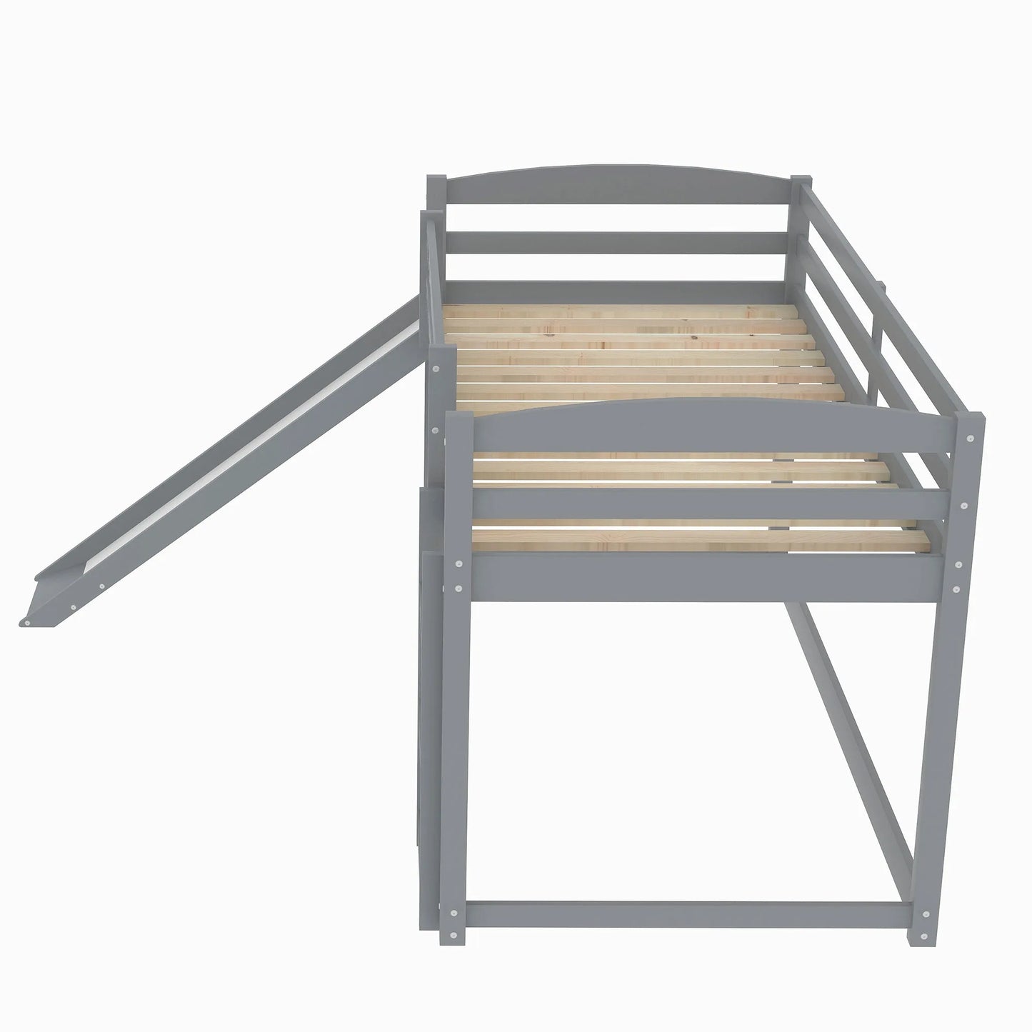 White Twin over Twin Bunk Bed with Convertible Slide and Ladder, Pine Wood and MDF, 79.3''L x 84.4''W x 46.5''H detail view 29