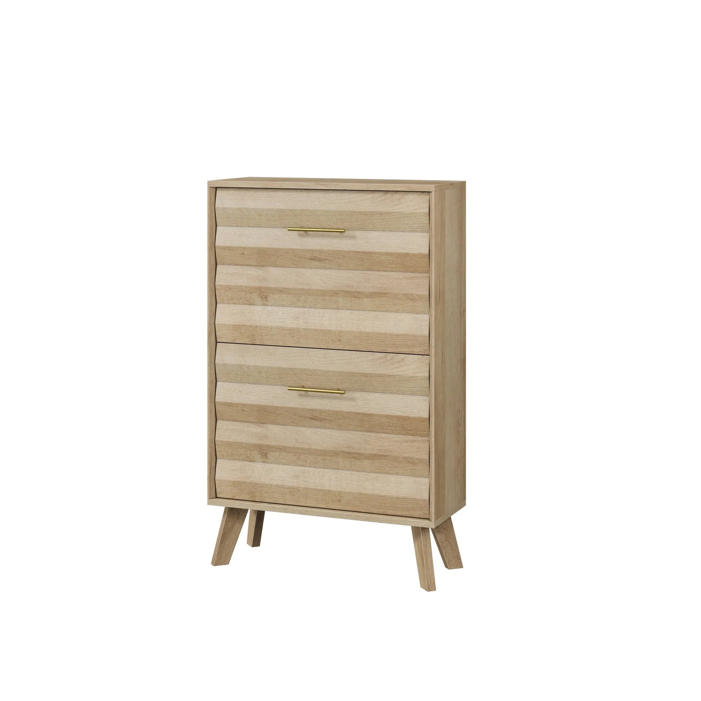 Oak Wood Slim Flip-Top Shoe Cabinet, Mid-Century Modern Freestanding Entryway Storage with Dual Tilt-Top Doors, Light Oak Finish, Particle Board+MDF, 23.6-inch detail view 10