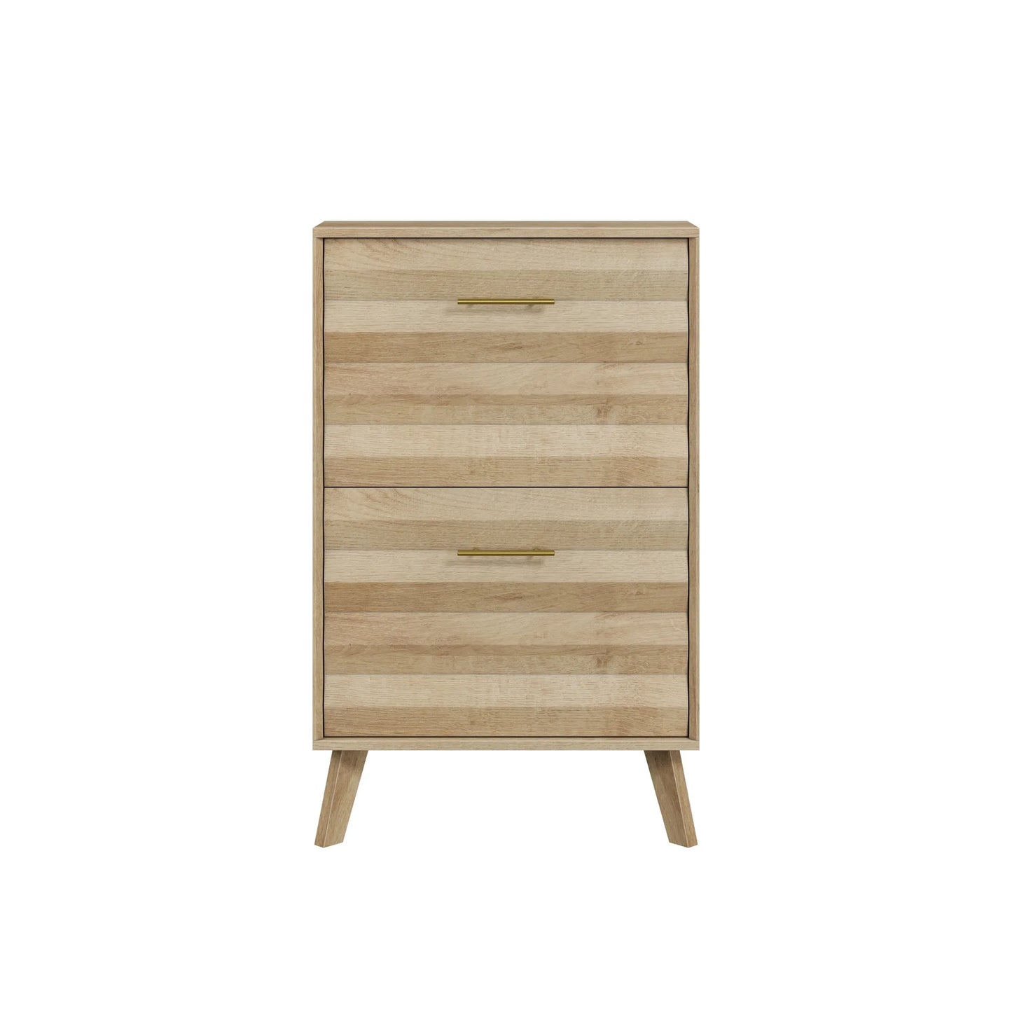 Oak Wood Slim Flip-Top Shoe Cabinet, Mid-Century Modern Freestanding Entryway Storage with Dual Tilt-Top Doors, Light Oak Finish, Particle Board+MDF, 23.6-inch detail view 11