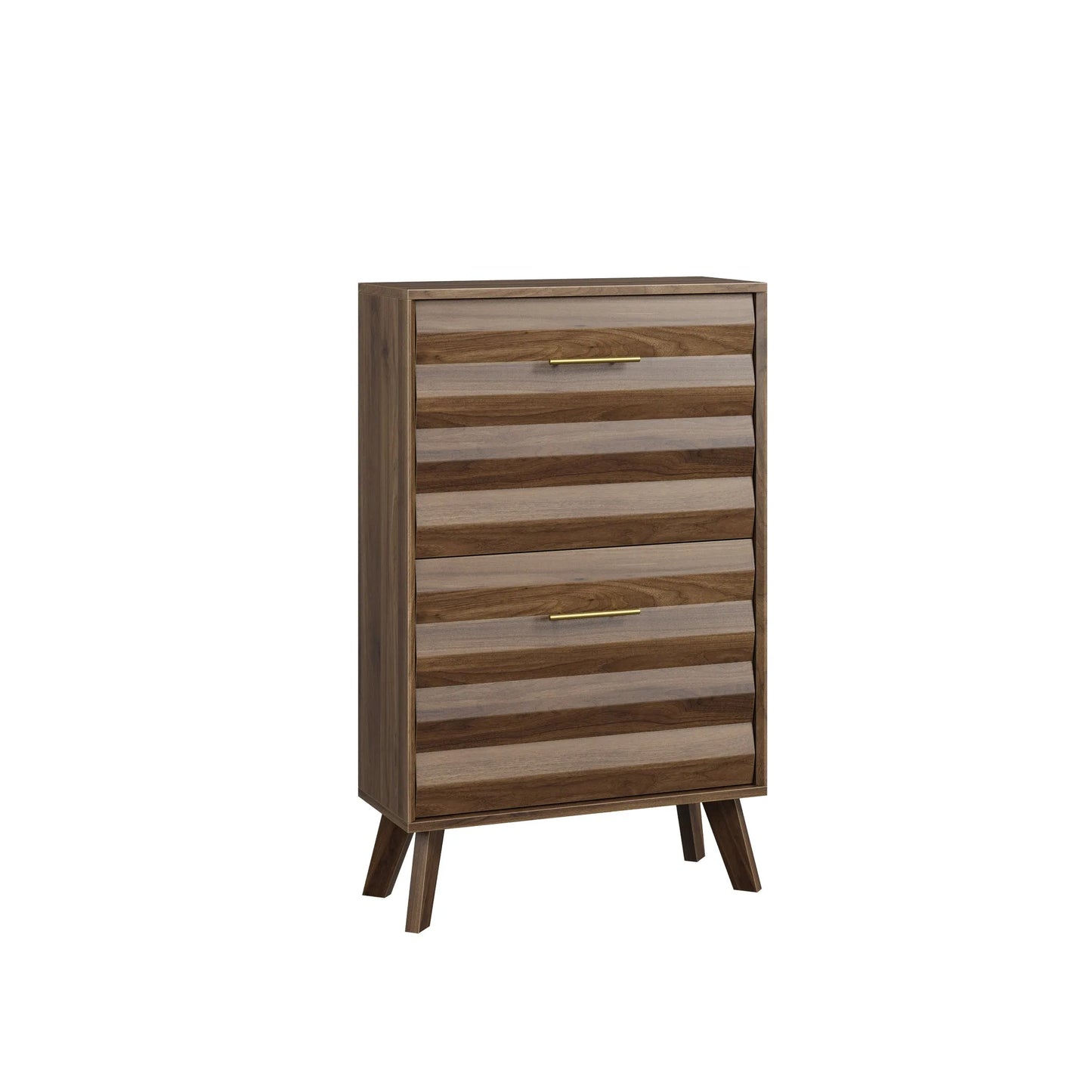 Oak Wood Slim Flip-Top Shoe Cabinet, Mid-Century Modern Freestanding Entryway Storage with Dual Tilt-Top Doors, Light Oak Finish, Particle Board+MDF, 23.6-inch detail view 21