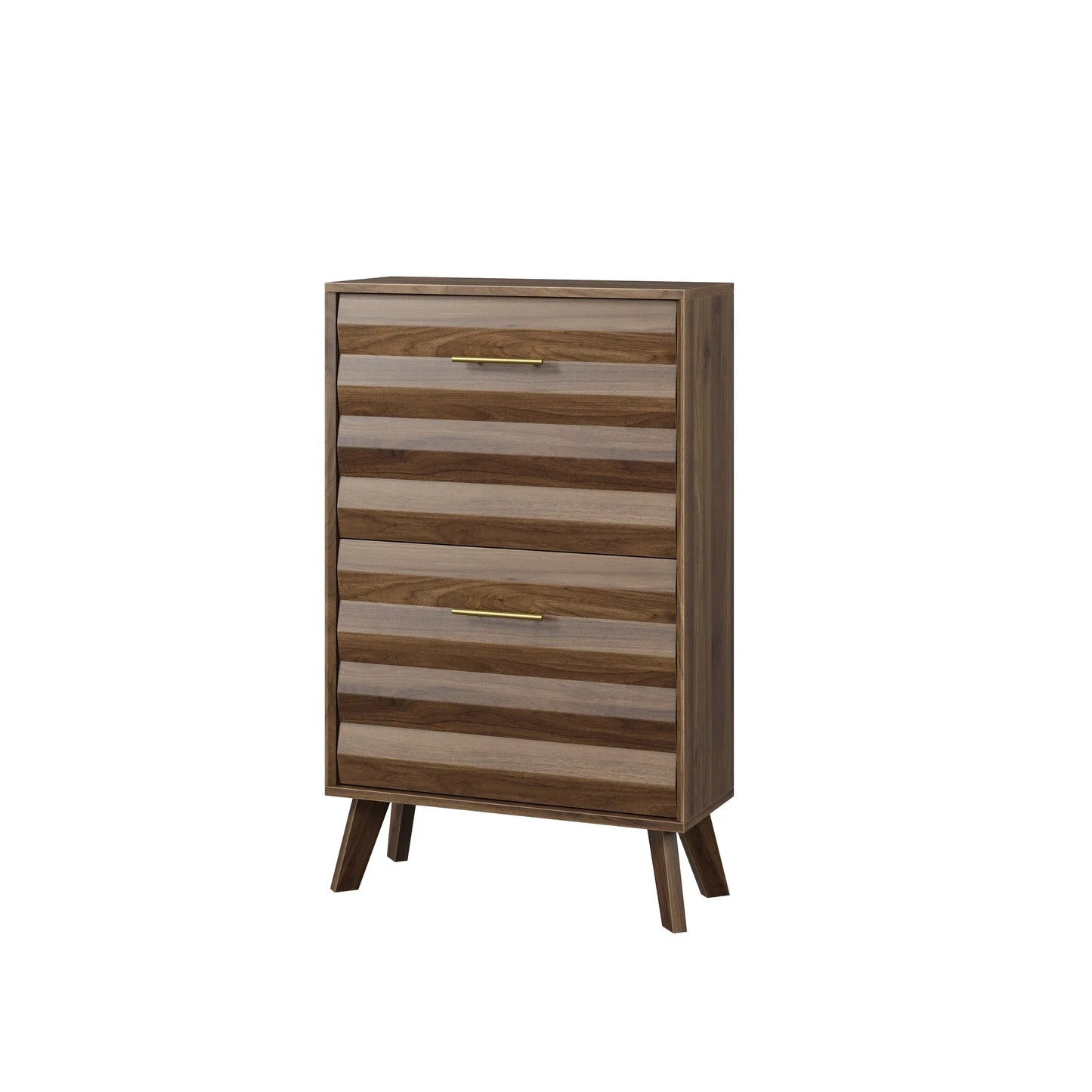 Oak Wood Slim Flip-Top Shoe Cabinet, Mid-Century Modern Freestanding Entryway Storage with Dual Tilt-Top Doors, Light Oak Finish, Particle Board+MDF, 23.6-inch detail view 30