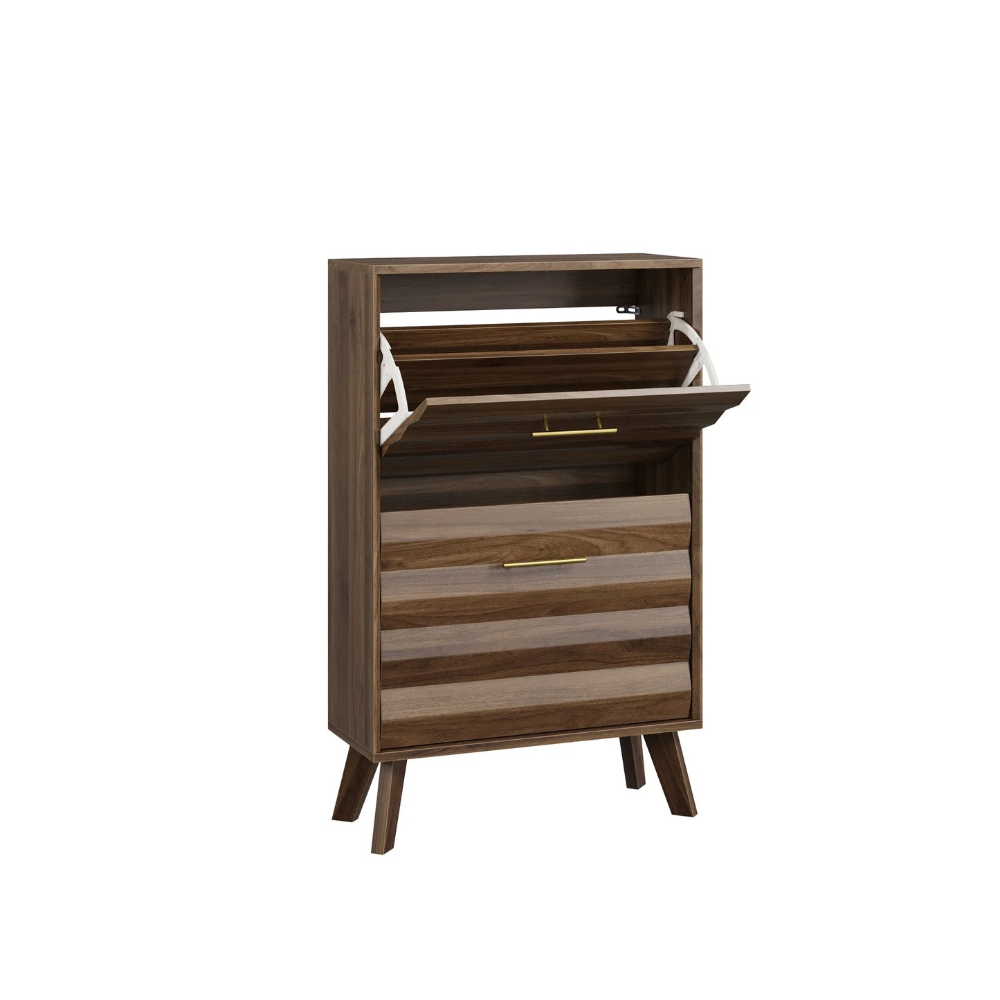 Oak Wood Slim Flip-Top Shoe Cabinet, Mid-Century Modern Freestanding Entryway Storage with Dual Tilt-Top Doors, Light Oak Finish, Particle Board+MDF, 23.6-inch detail view 31