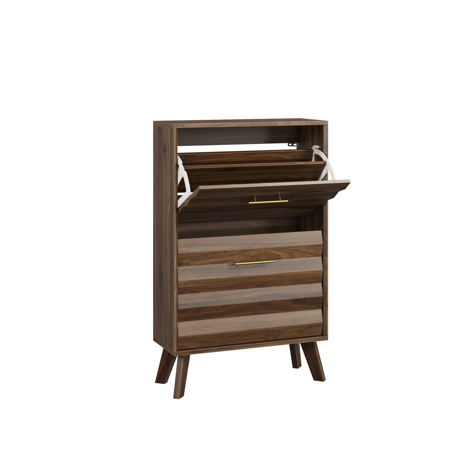 Oak Wood Slim Flip-Top Shoe Cabinet, Mid-Century Modern Freestanding Entryway Storage with Dual Tilt-Top Doors, Light Oak Finish, Particle Board+MDF, 23.6-inch detail view 31