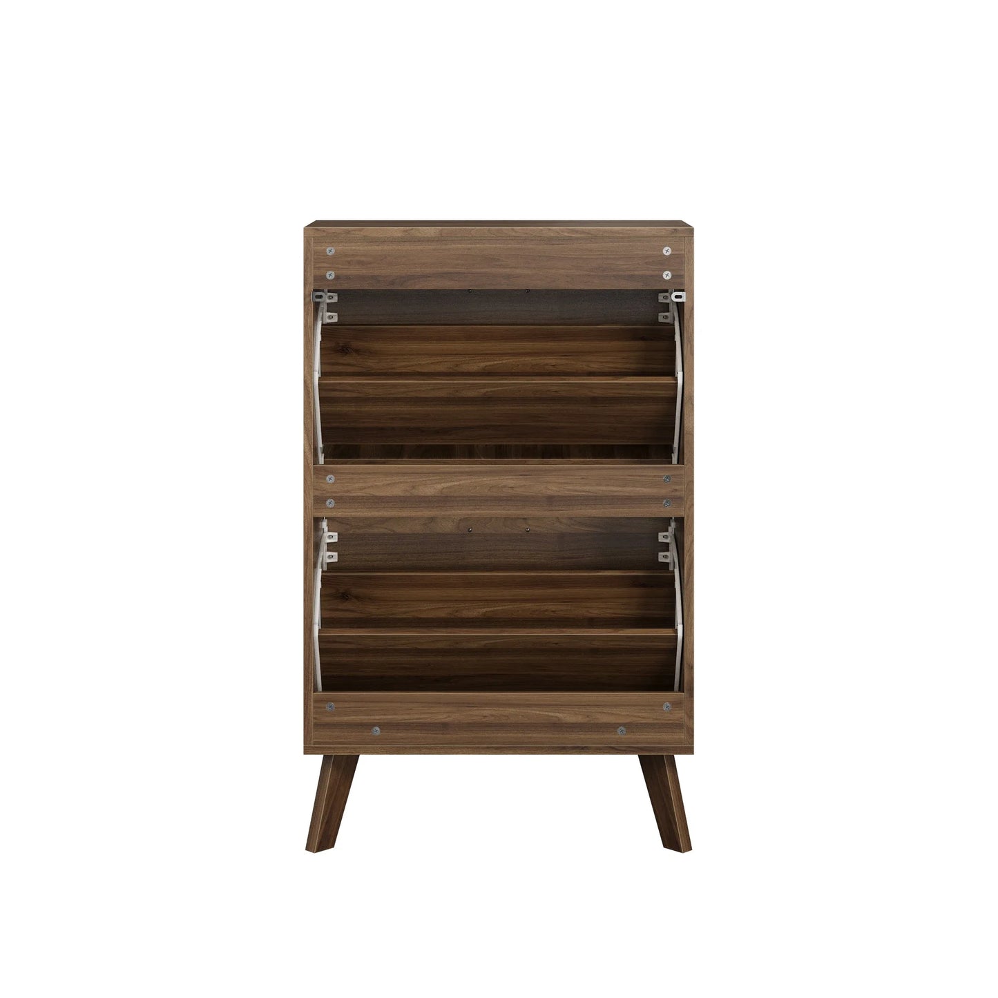 Oak Wood Slim Flip-Top Shoe Cabinet, Mid-Century Modern Freestanding Entryway Storage with Dual Tilt-Top Doors, Light Oak Finish, Particle Board+MDF, 23.6-inch detail view 32