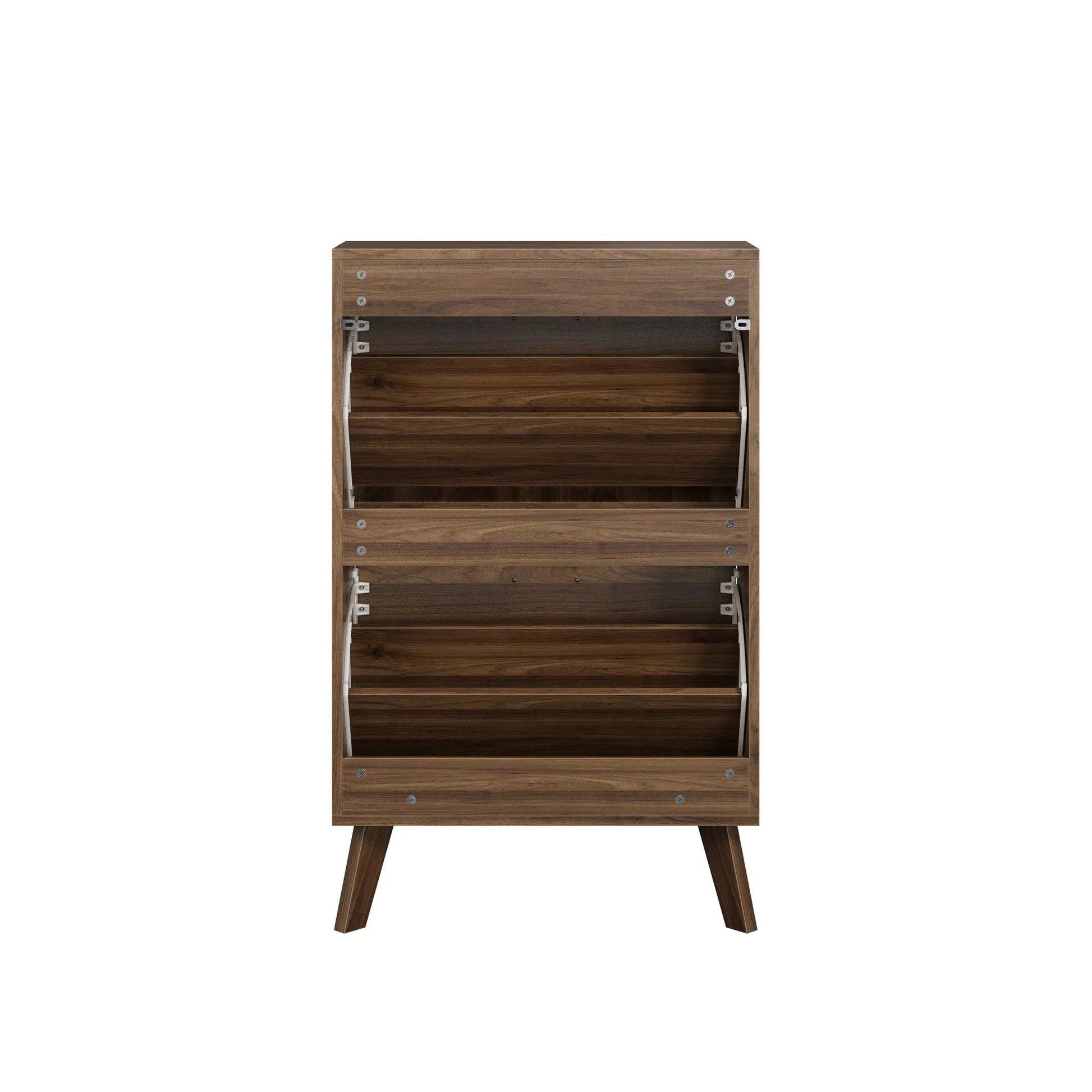 Oak Wood Slim Flip-Top Shoe Cabinet, Mid-Century Modern Freestanding Entryway Storage with Dual Tilt-Top Doors, Light Oak Finish, Particle Board+MDF, 23.6-inch detail view 32