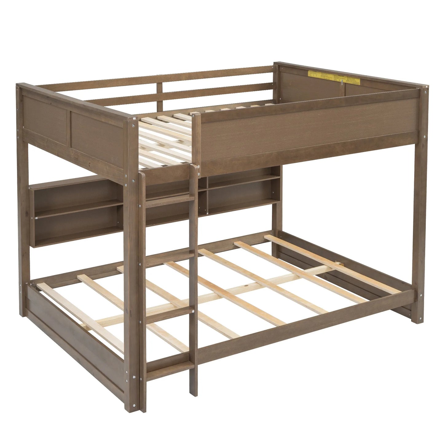 Queen over Queen Bunk Bed with Storage Cabinets and USB Ports in Antique Wood Color, Solid Pine Wood+MDF detail view 11