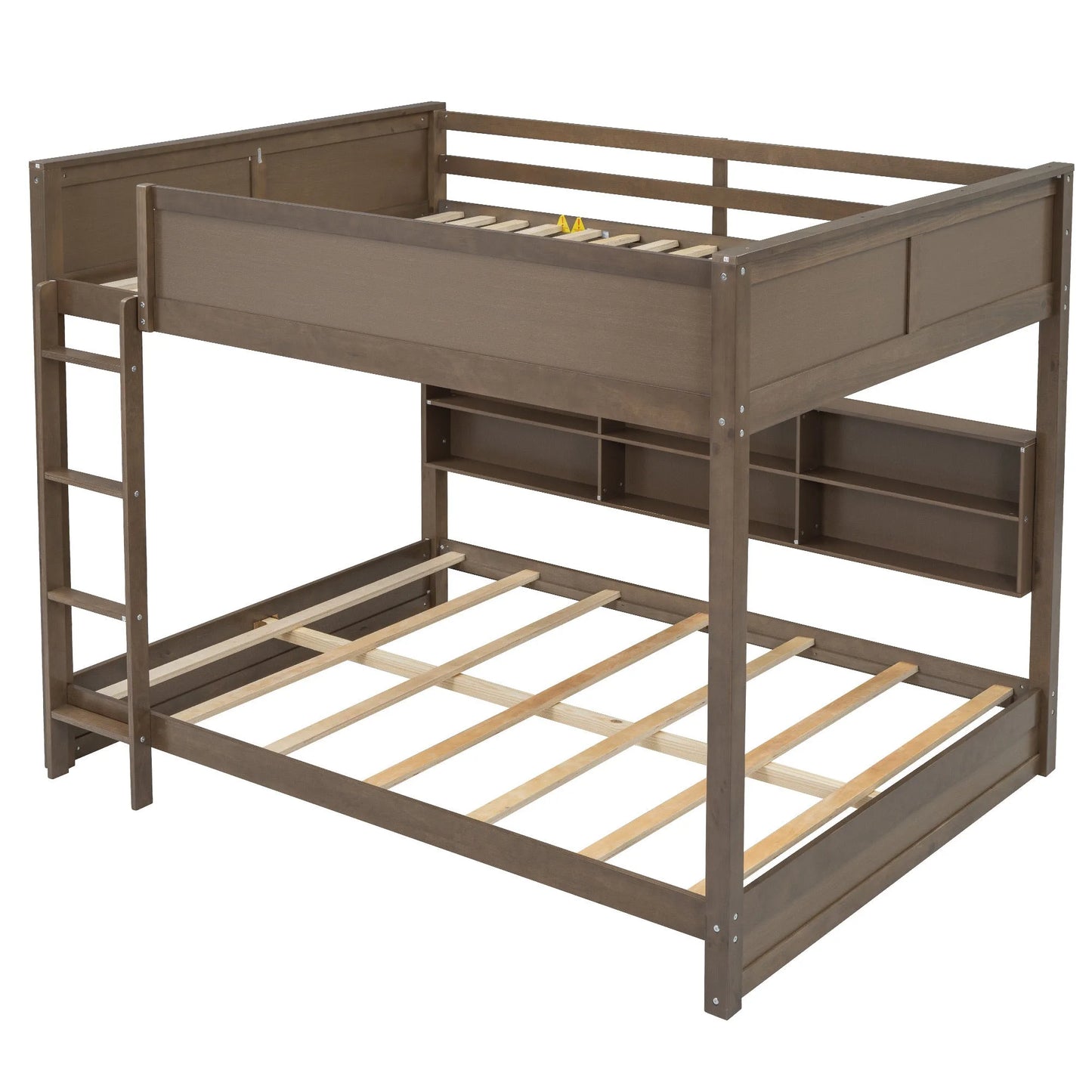 Queen over Queen Bunk Bed with Storage Cabinets and USB Ports in Antique Wood Color, Solid Pine Wood+MDF detail view 12
