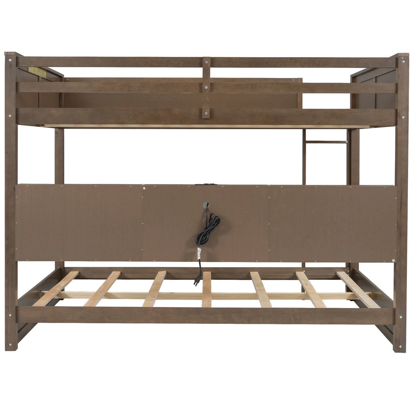 Queen over Queen Bunk Bed with Storage Cabinets and USB Ports in Antique Wood Color, Solid Pine Wood+MDF detail view 14