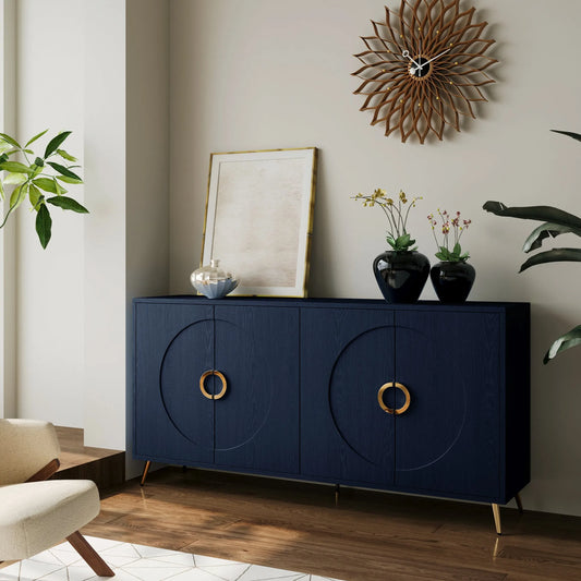 Modern Lacquered 4 Door Wooden Cabinet Sideboard Buffet Server Cabinet Storage Cabinet, for Living Room, Entryway, Hallway, Office, Kitchen and Dining Room, Navy Blue detail view 2