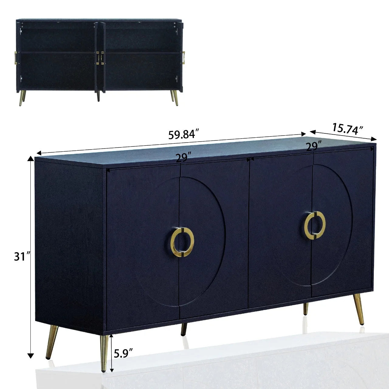 Modern Lacquered 4 Door Wooden Cabinet Sideboard Buffet Server Cabinet Storage Cabinet, for Living Room, Entryway, Hallway, Office, Kitchen and Dining Room, Navy Blue detail view 13