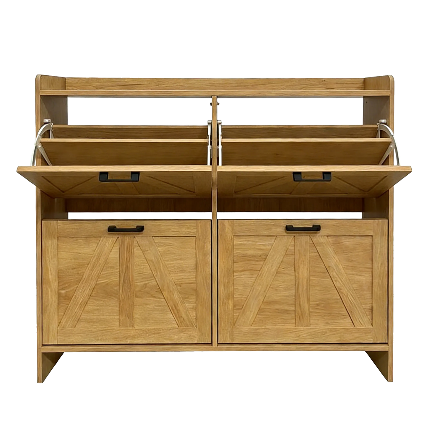 Light Oak Rustic Barn-Door Shoe Cabinet with 4 Flip Drawers, Sleek Space-Saving Entryway Organizer for Living Room detail view 10
