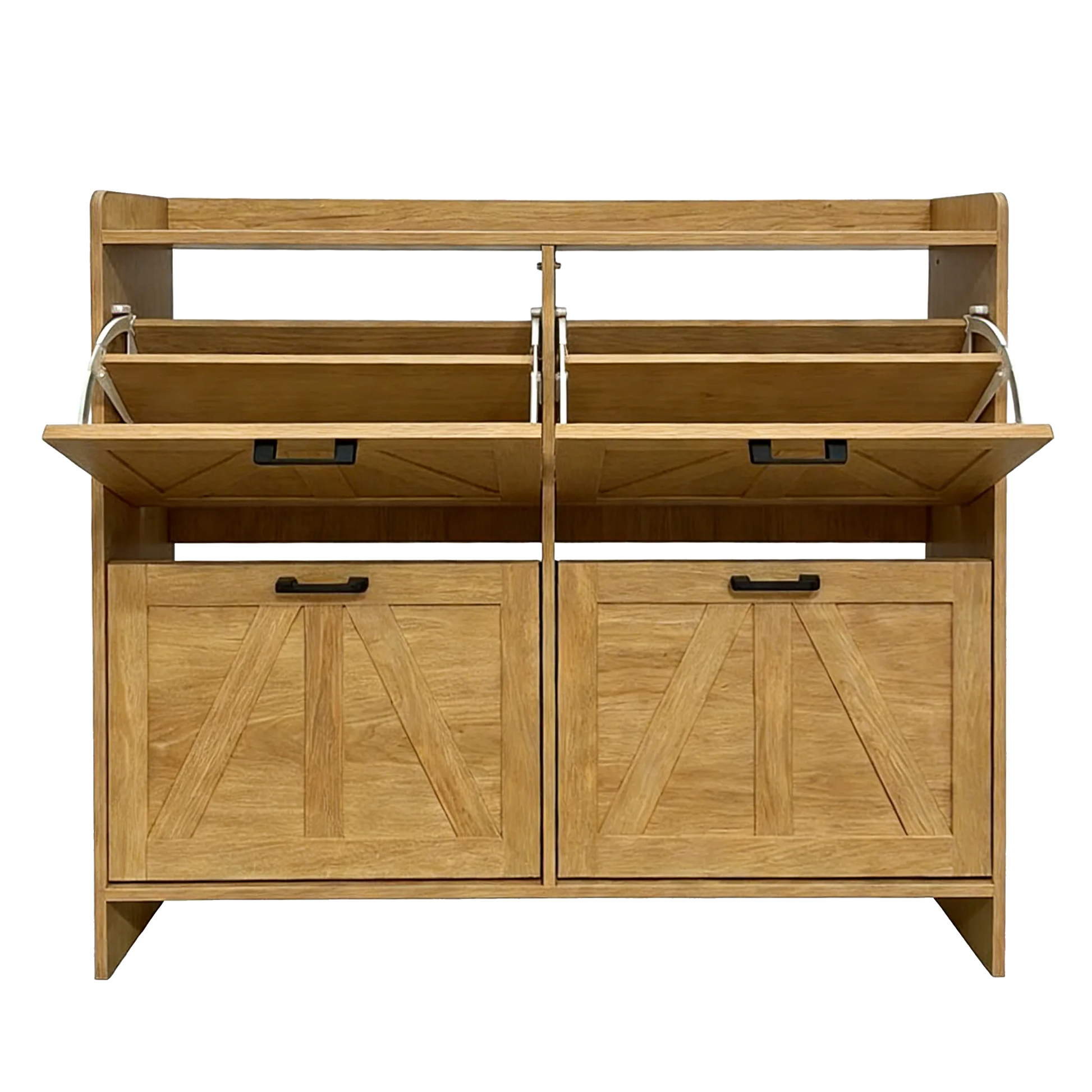 Light Oak Rustic Barn-Door Shoe Cabinet with 4 Flip Drawers, Sleek Space-Saving Entryway Organizer for Living Room detail view 10