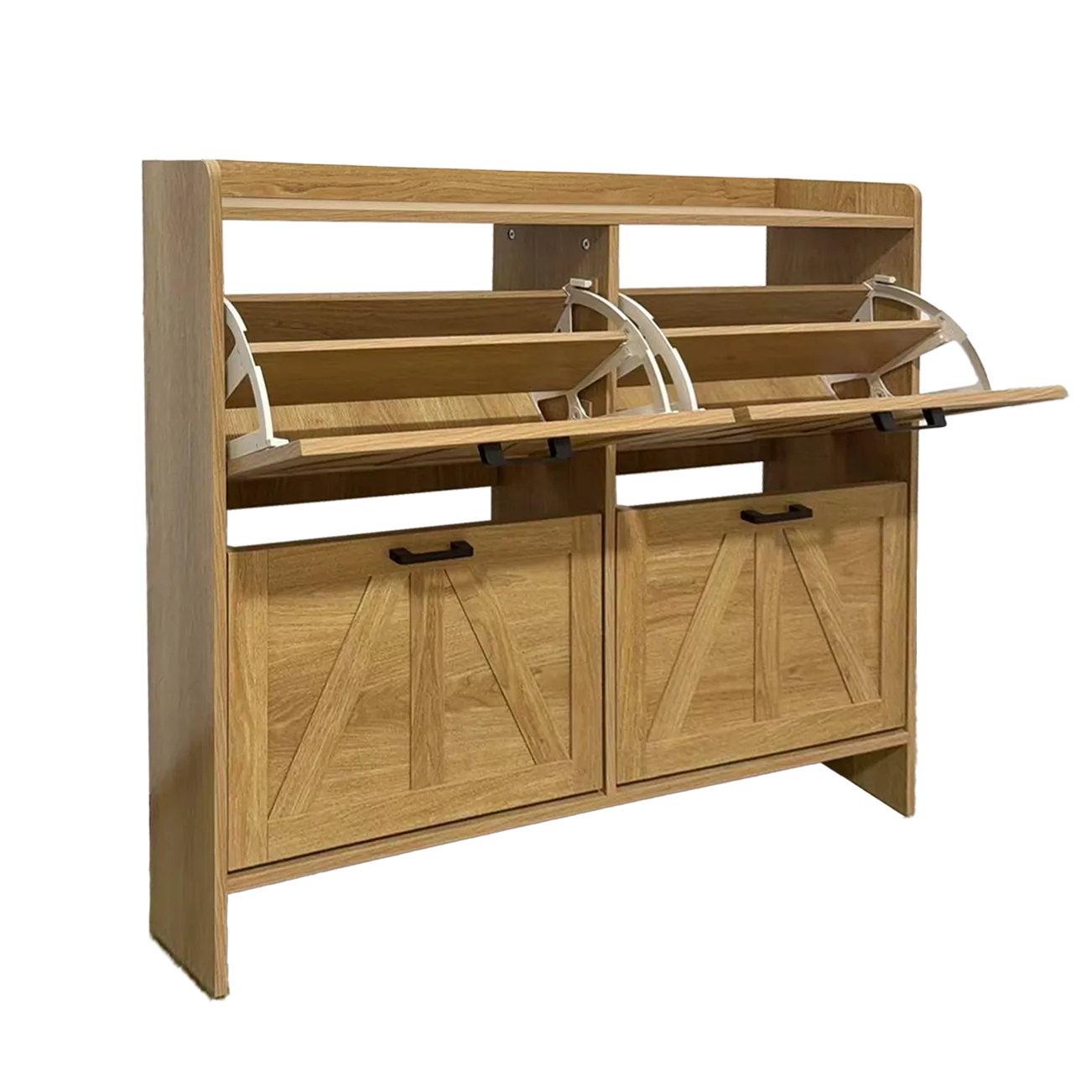 Light Oak Rustic Barn-Door Shoe Cabinet with 4 Flip Drawers, Sleek Space-Saving Entryway Organizer for Living Room detail view 11