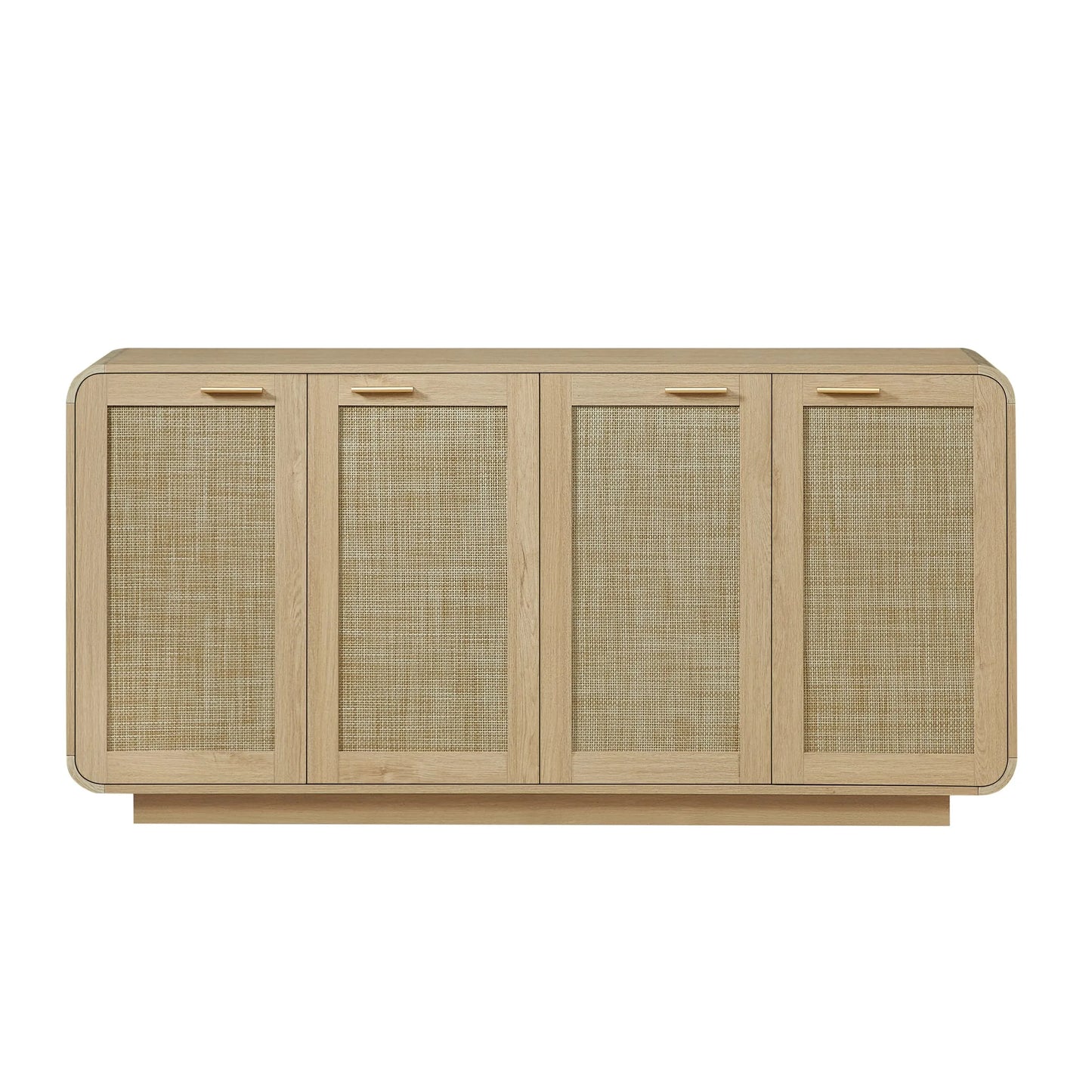 Rattan Storage Sideboard Buffet Cabinet with 4 Doors, Integrated Sturdy Base, Perfect for Living Room, Kitchen and Dining Room, Natural detail view 2